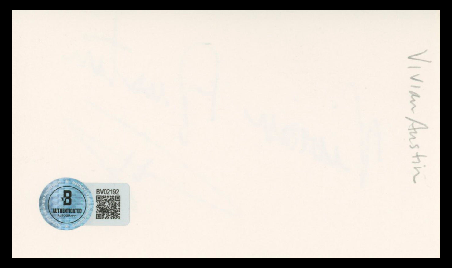 Vivian Austin Philo Vance Returns Authentic Signed 3x5 Index Card BAS #BV02192
