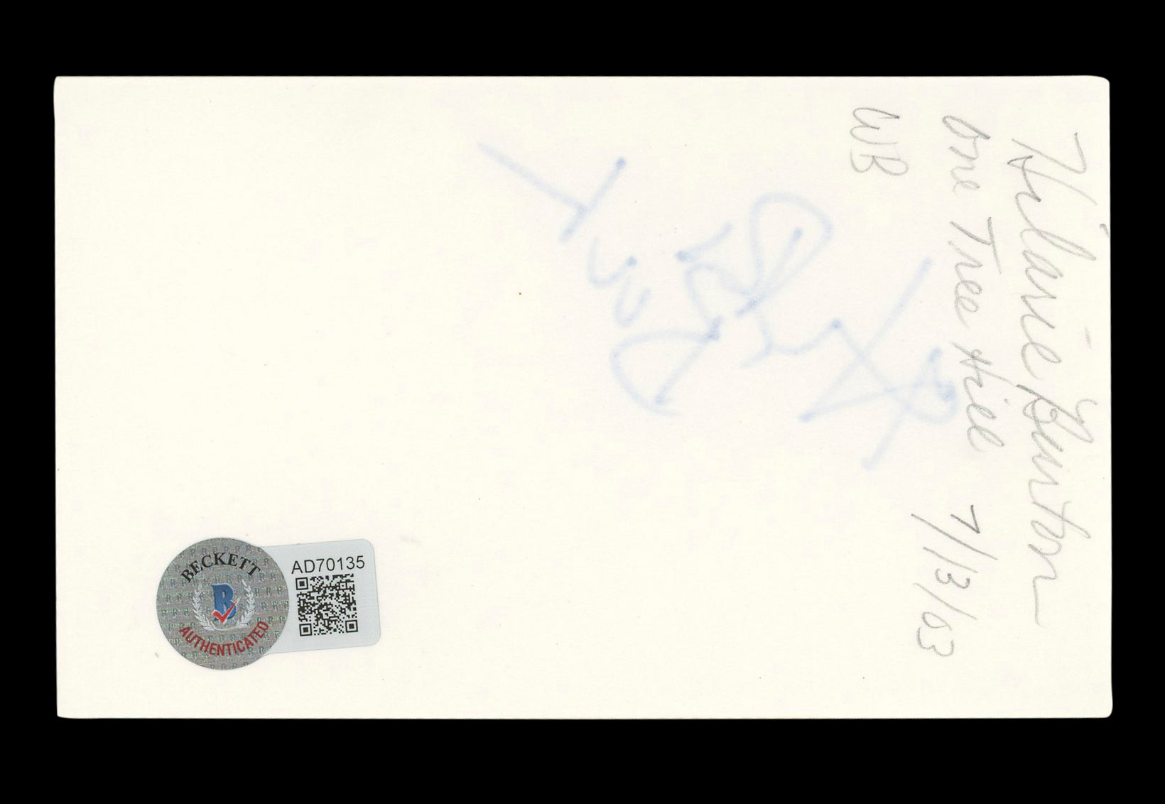 Hilarie Burton The Walking Dead Signed 3x5 Index Card Autographed BAS #AD70135