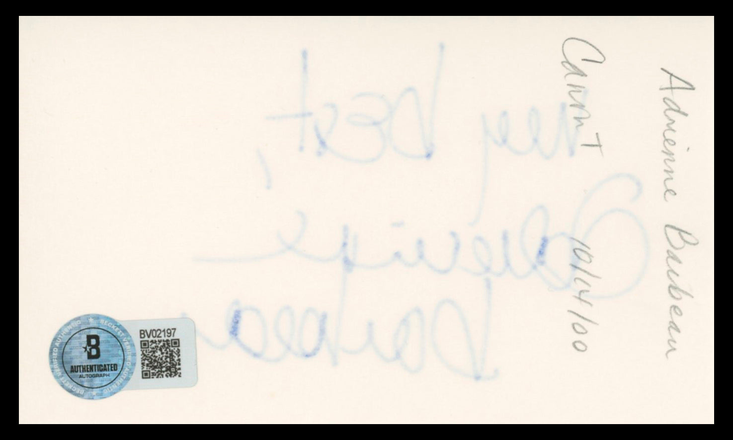 Adrienne Barbeau Maude "My best" Authentic Signed 3x5 Index Card BAS #BV02197