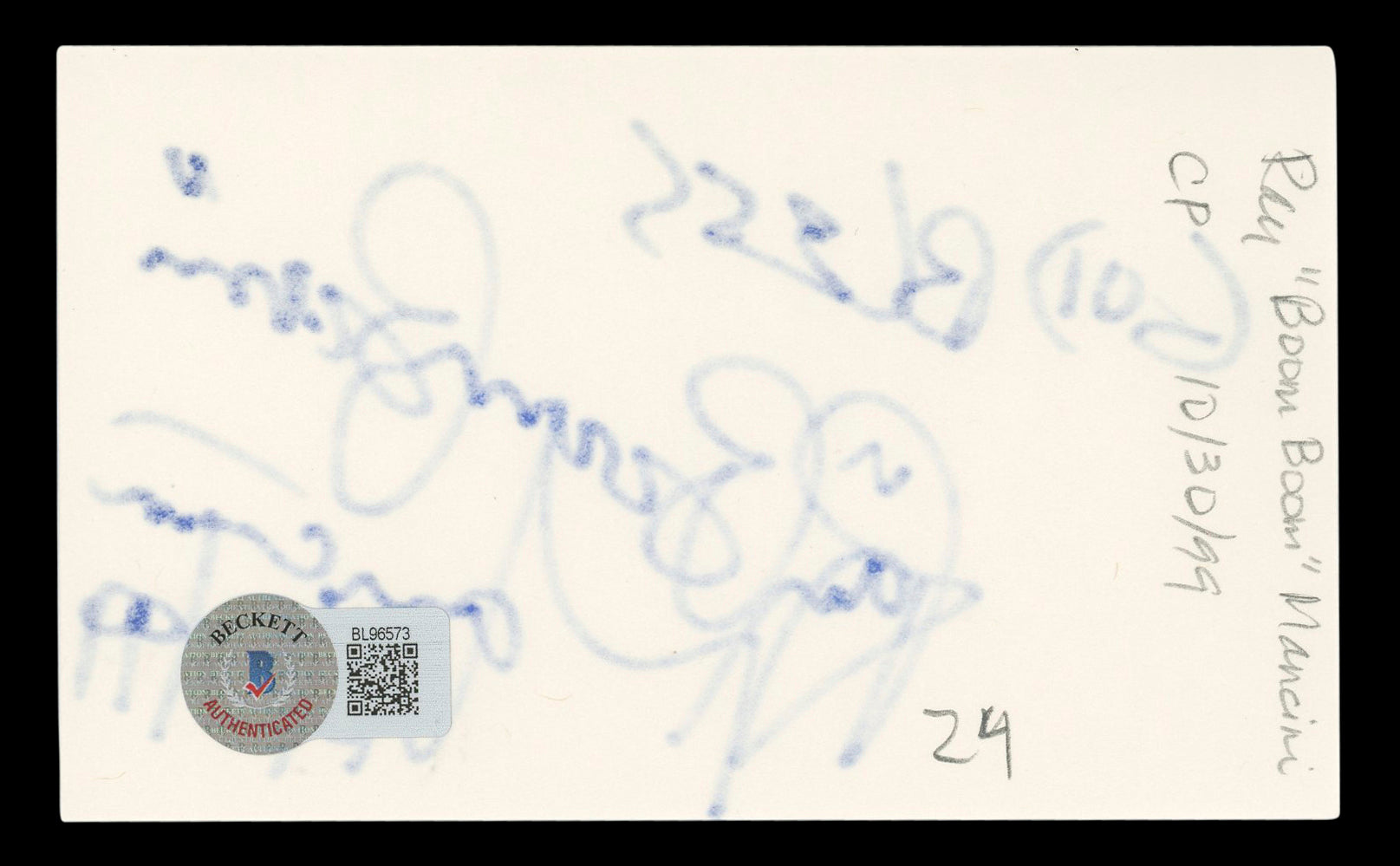 Ray Mancini "God Bless! Boom Boom" Authentic Signed 3x5 Index Card BAS #BL96573