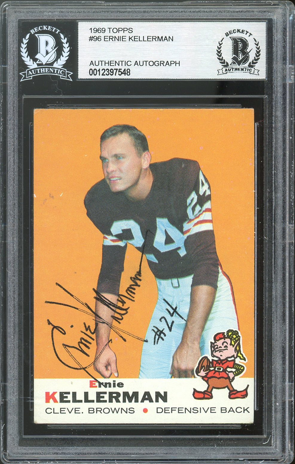 Browns Ernie Kellerman Authentic Signed 1969 Topps #96 Card BAS Slabbed