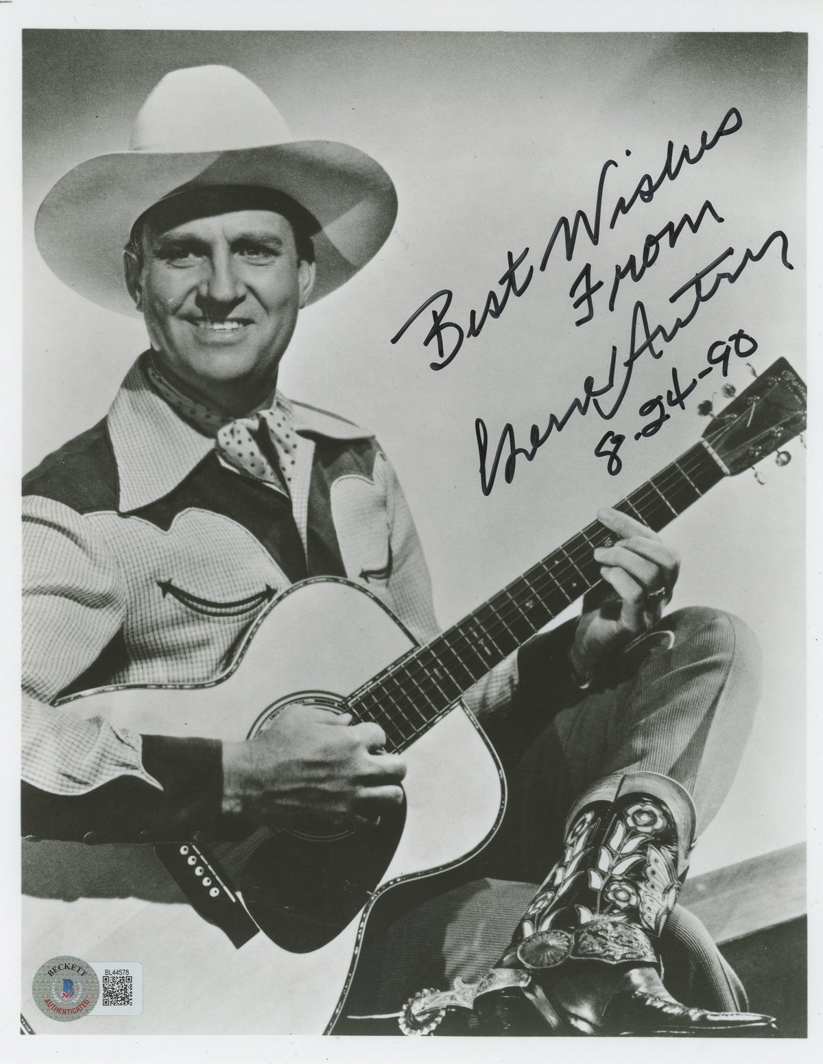 Gene Autry The Old Corral "Best Wishes From" Signed 8x10 Photo BAS #BL44578