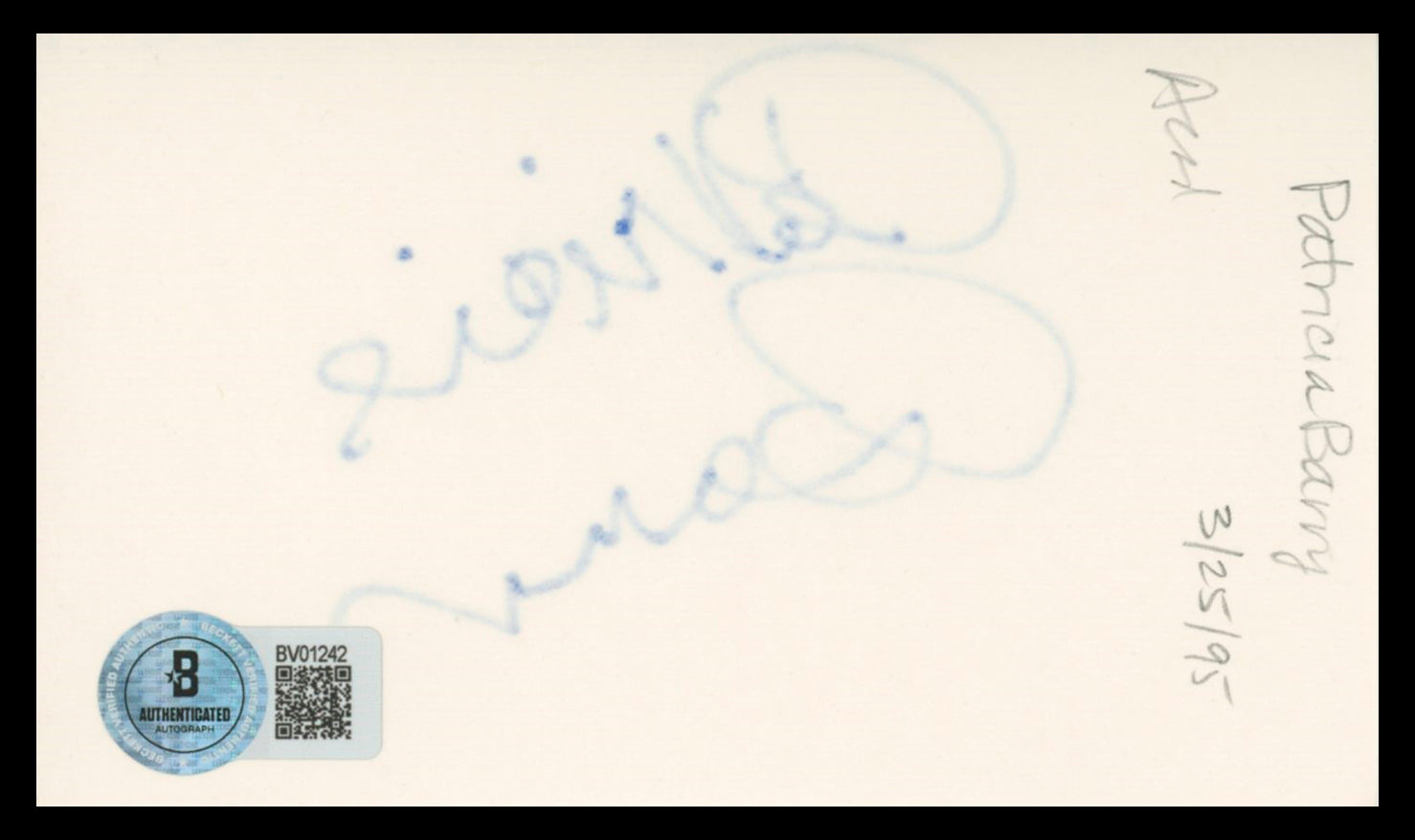 Patricia Barry Days of Our Lives Authentic Signed 3x5 Index Card BAS #BV01242