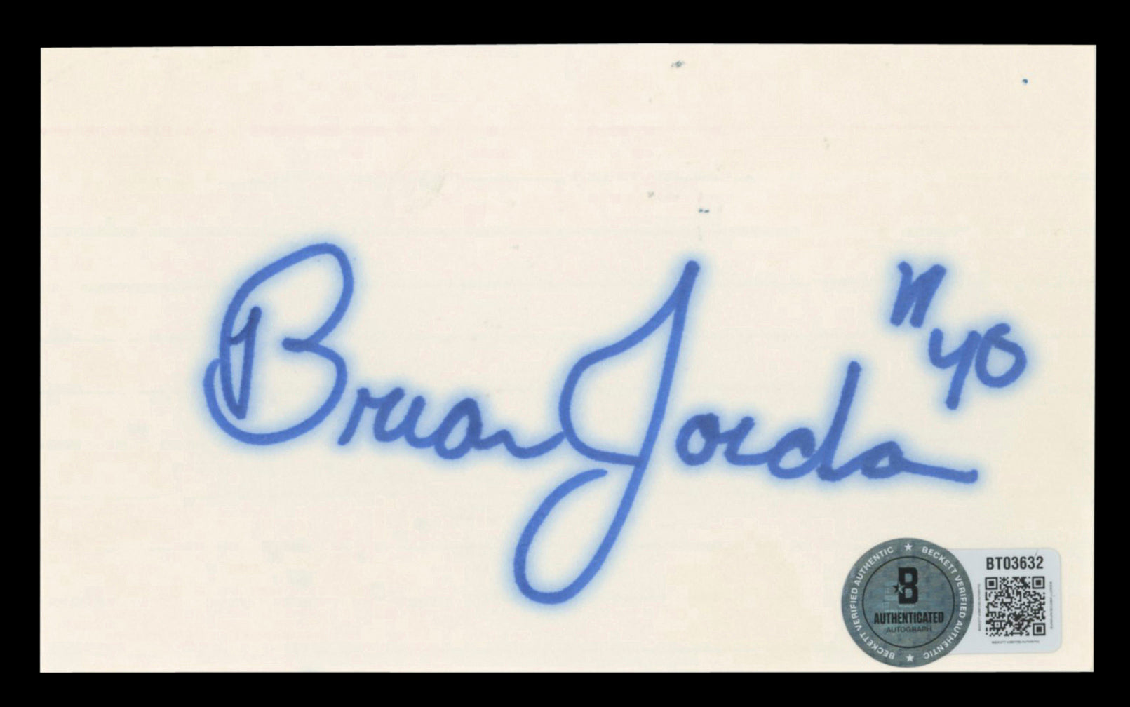 Falcons Brian Jordan "40" Authentic Signed 3x5 Index Card BAS #BT03632
