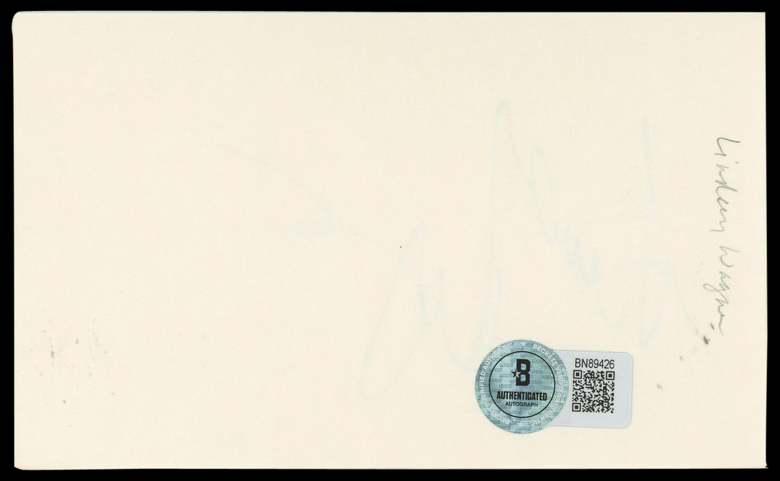 Lindsay Wagner The Bionic Woman Authentic Signed 3x5 Index Card BAS #BN89426
