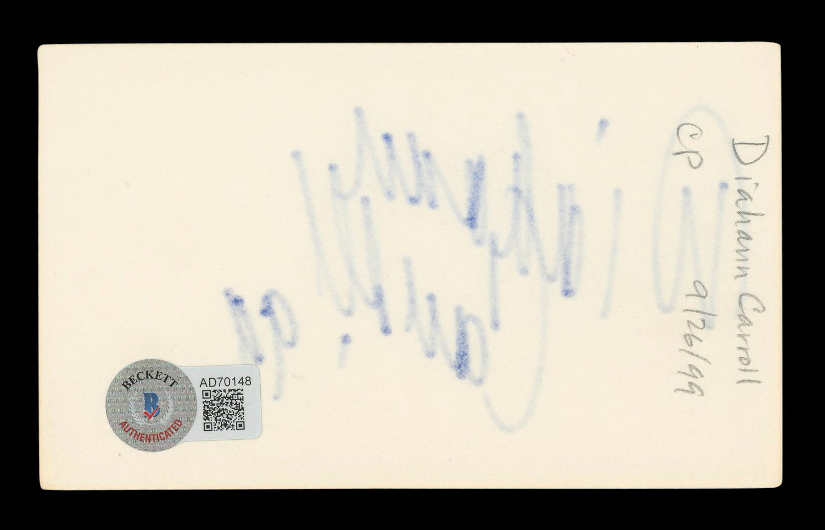 Diahann Carroll Julia 99 Authentic Signed 3x5 Index Card BAS #AD70148