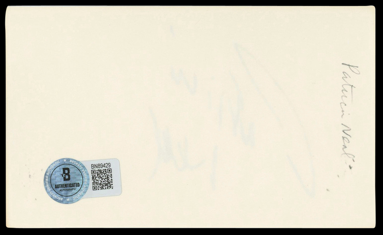 Patricia Neal Breakfast At Tiffany's Signed 3x5 Index Card BAS #BN89429