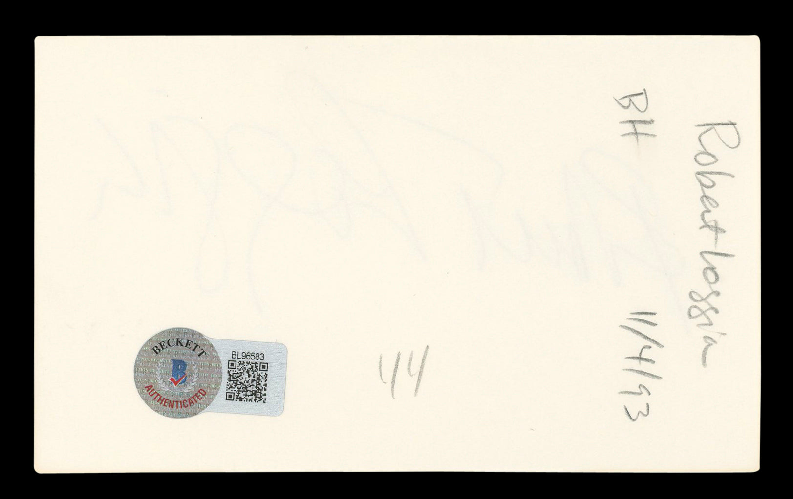Robert Loggia Big Authentic Signed 3x5 Index Card Autographed BAS #BL96583