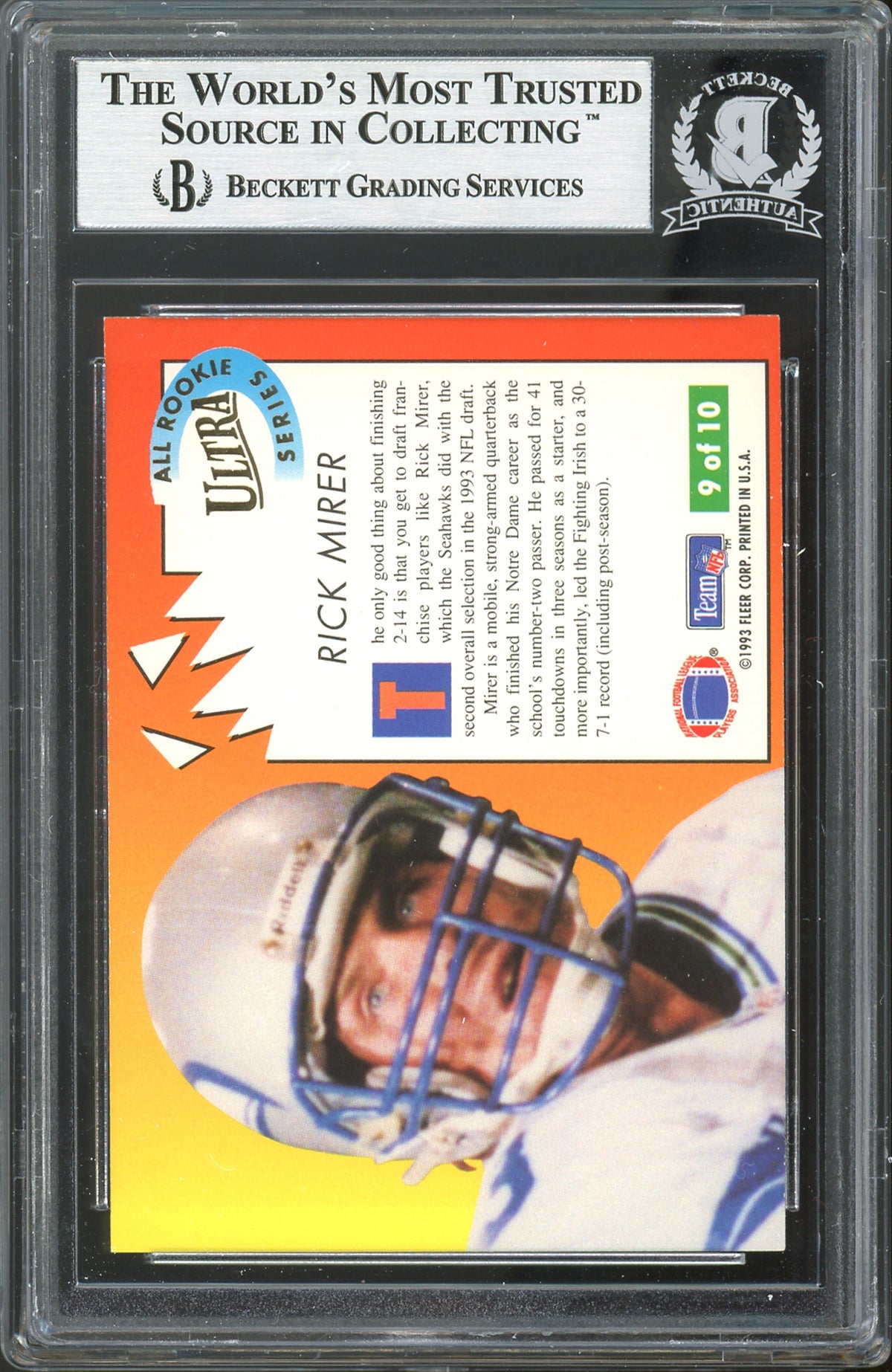 Seahawks Rick Mirer 1st Rd Pick Signed 1993 Ultra All-Rookies #9 Card BAS Slab