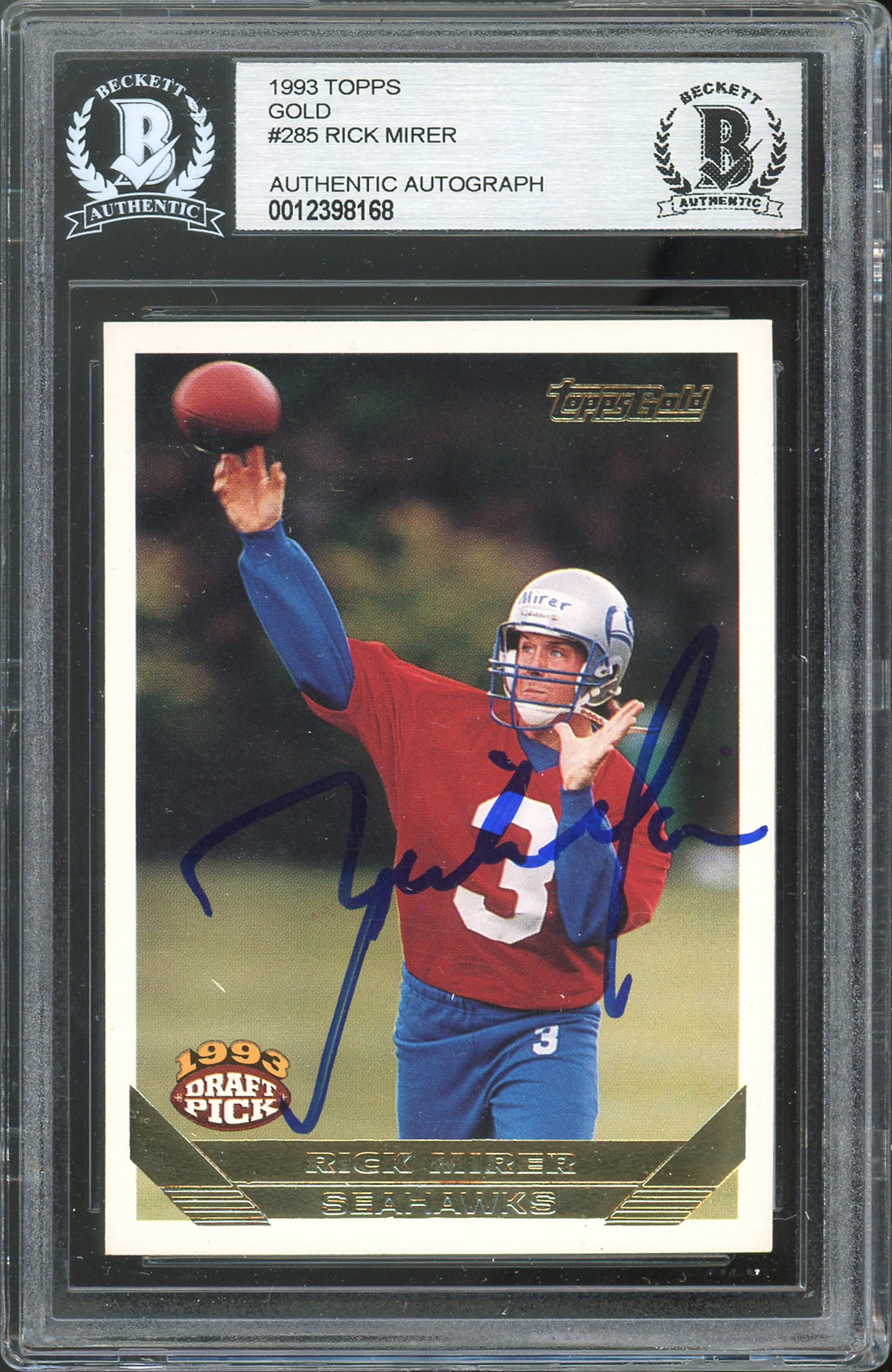 Seahawks Rick Mirer Authentic Signed 1993 Topps Gold #285 Card BAS Slabbed