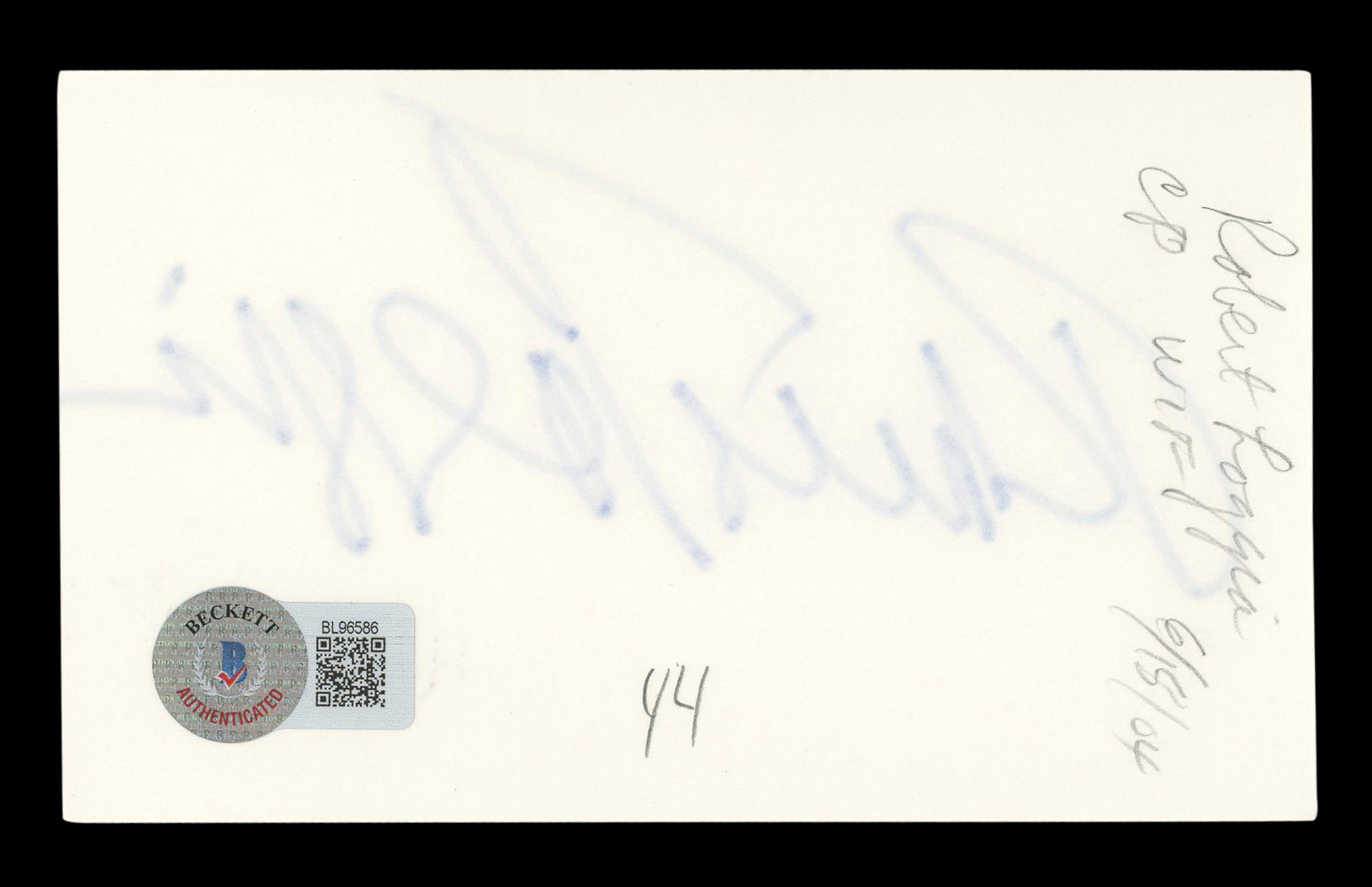 Robert Loggia Big Authentic Signed 3x5 Index Card Autographed BAS #BL96586