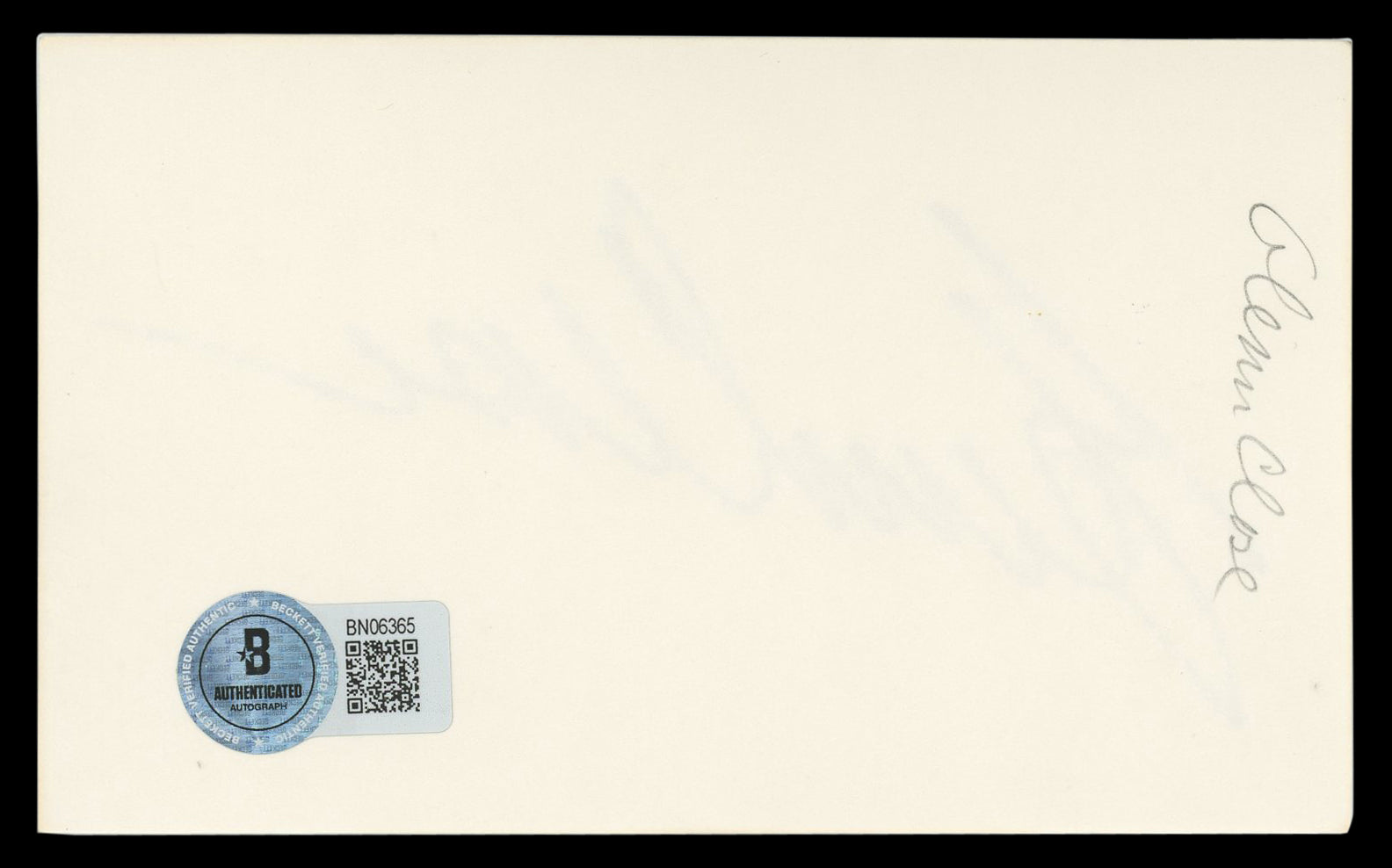 Glenn Close Fatal Attraction Authentic Signed 3x5 Index Card BAS #BN06365