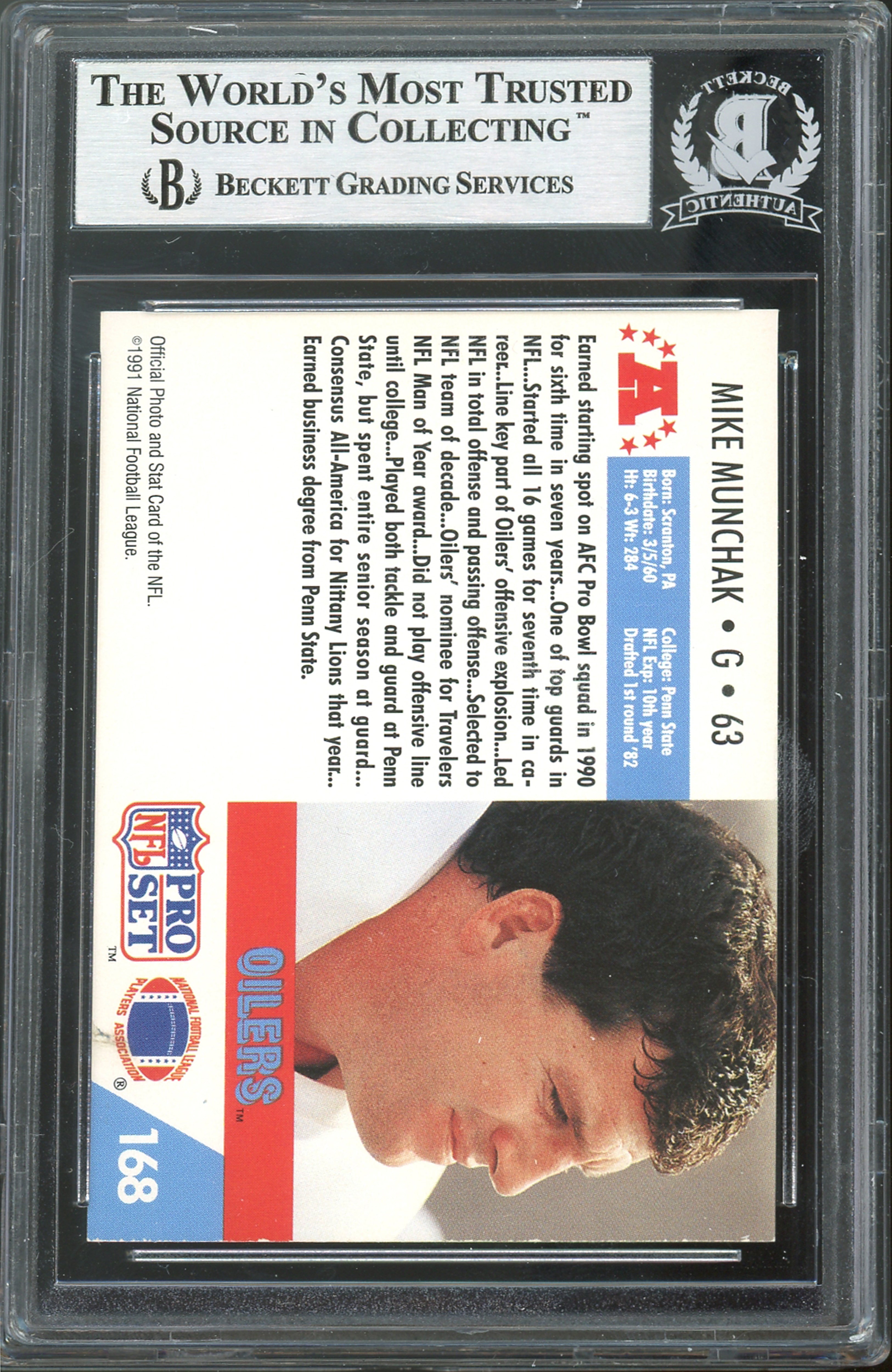 Oilers Mike Munchak "HOF 01" Authentic Signed 1991 Pro Set #168 Card BAS Slabbed
