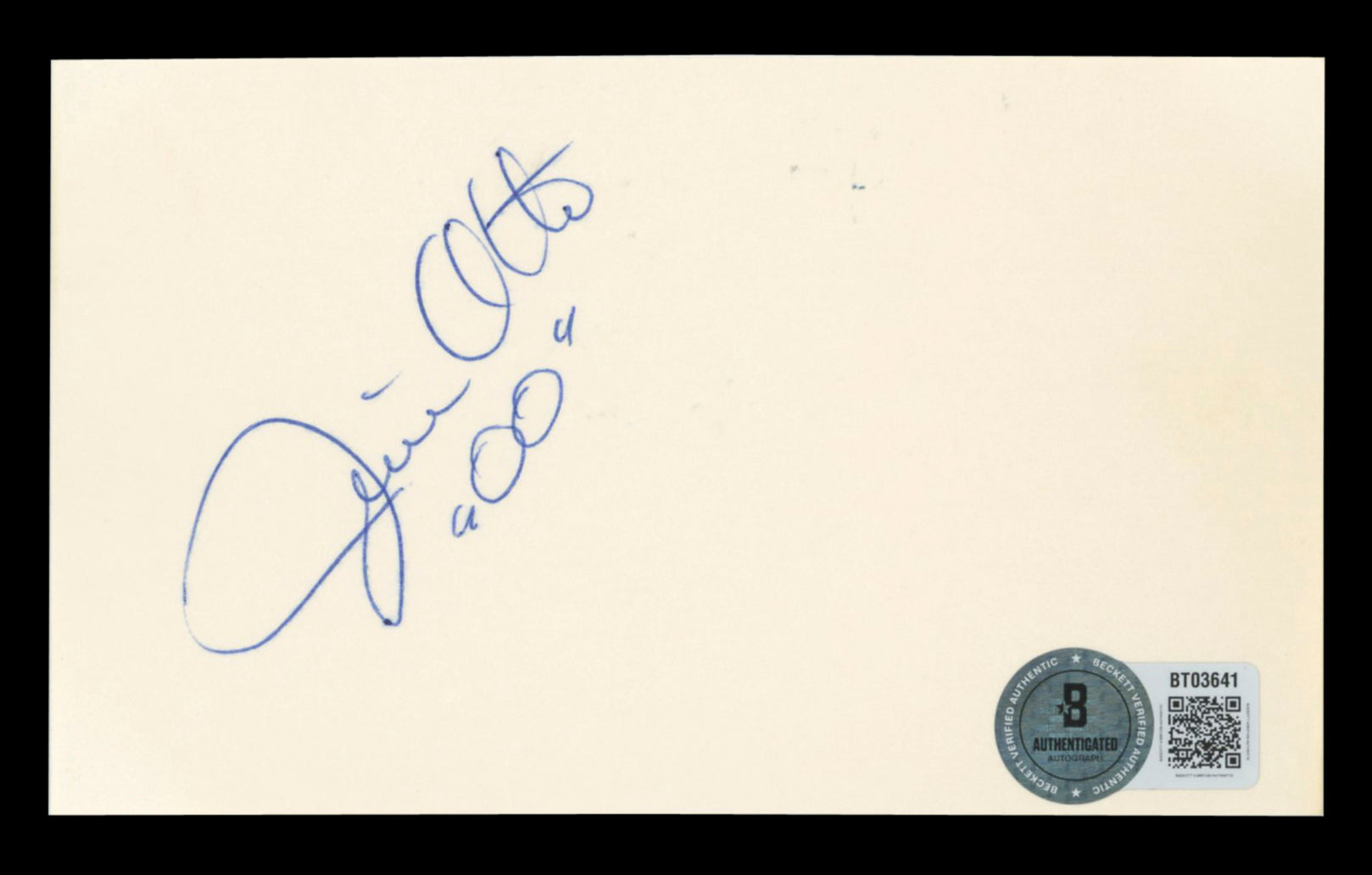 Raiders Jim Otto "00" Authentic Signed 3x5 Index Card Autographed BAS #BT03641