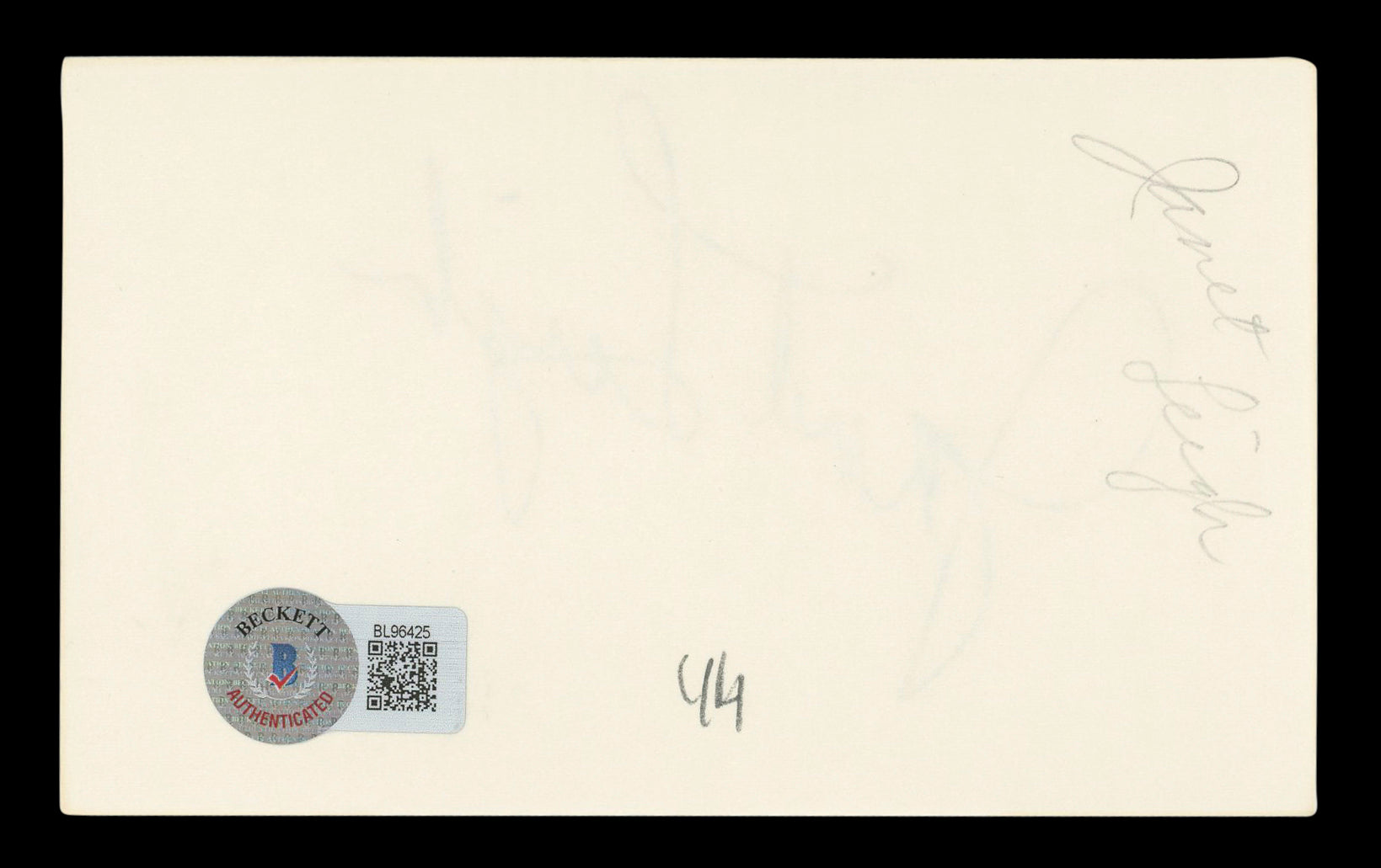 Janet Leigh Psycho Authentic Signed 3x5 Index Card Autographed BAS #BL96425