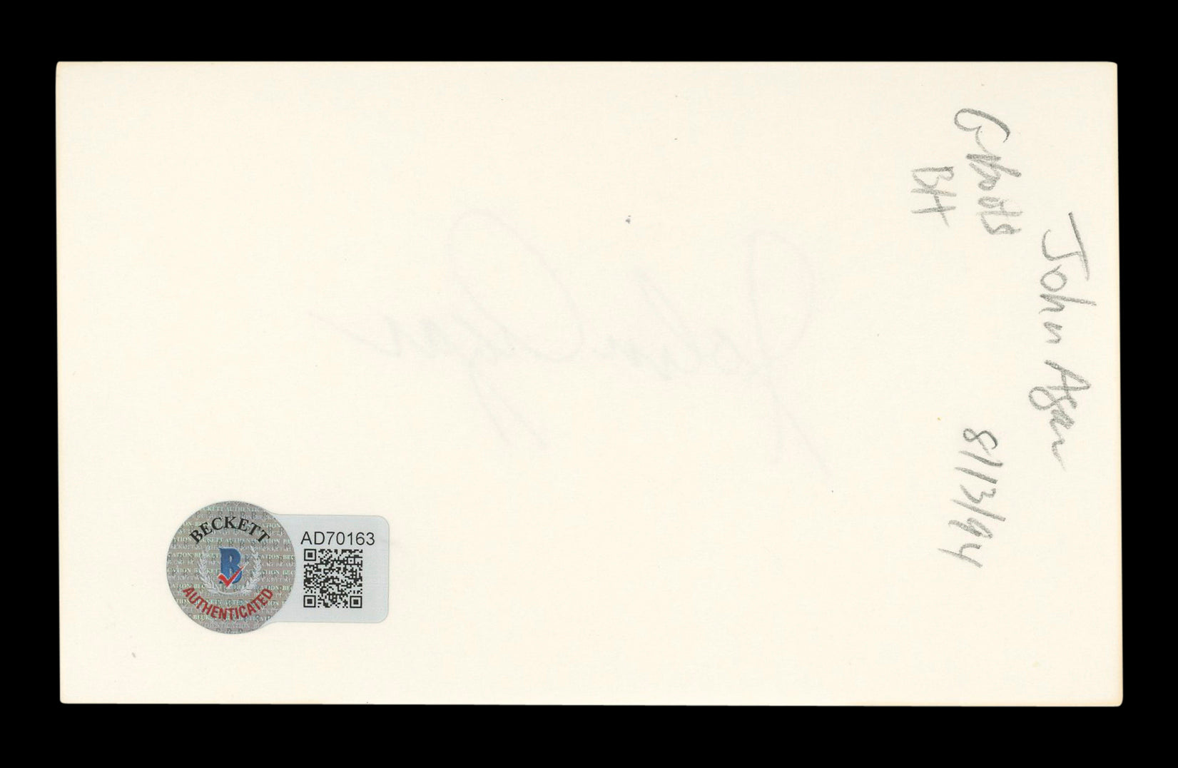 John Agar Miracle Mile Authentic Signed 3x5 Index Card Autographed BAS #AD70163