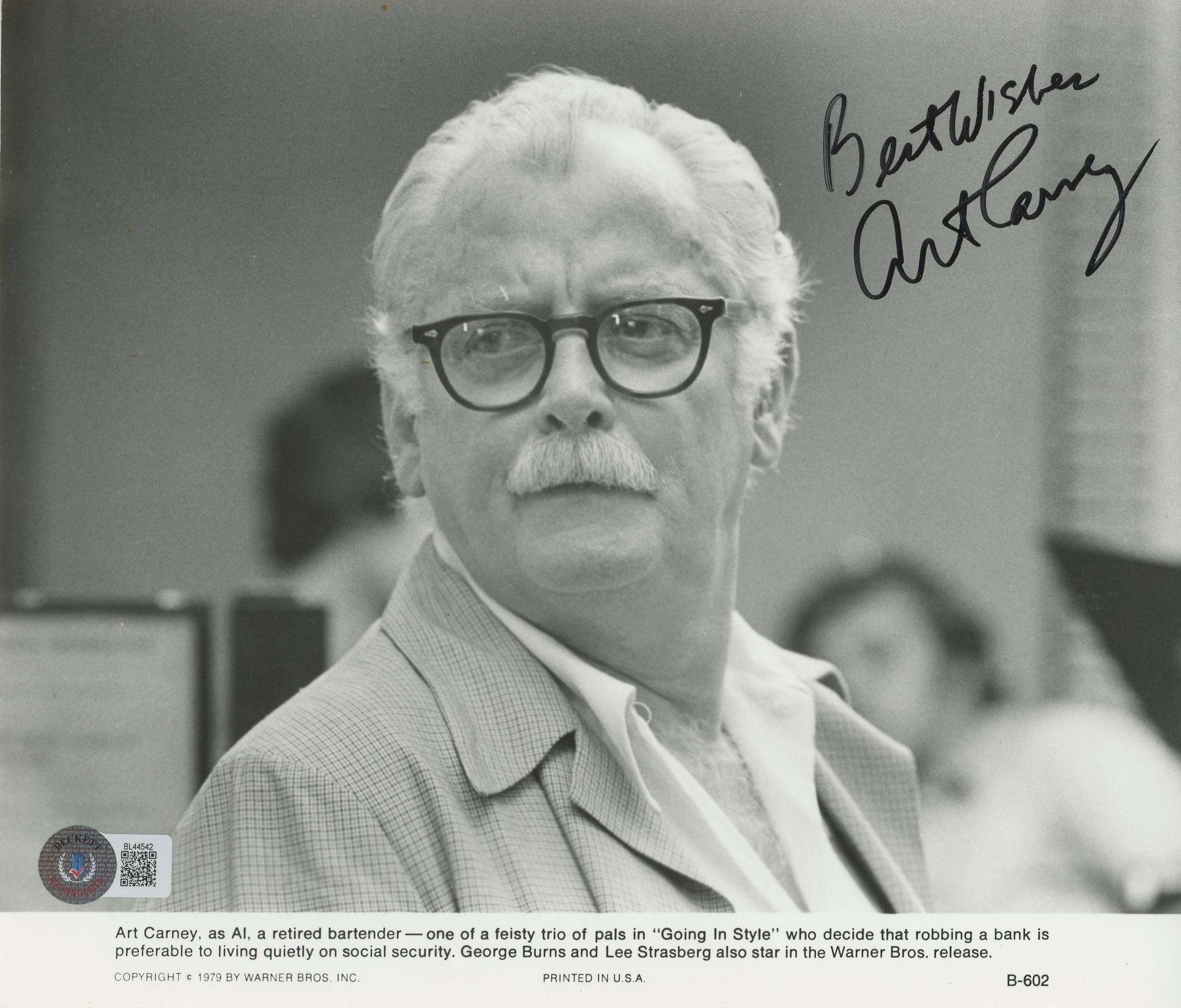 Art Carney Going in Style Authentic Signed 8x9.25 Photo Autographed BAS #BL44542