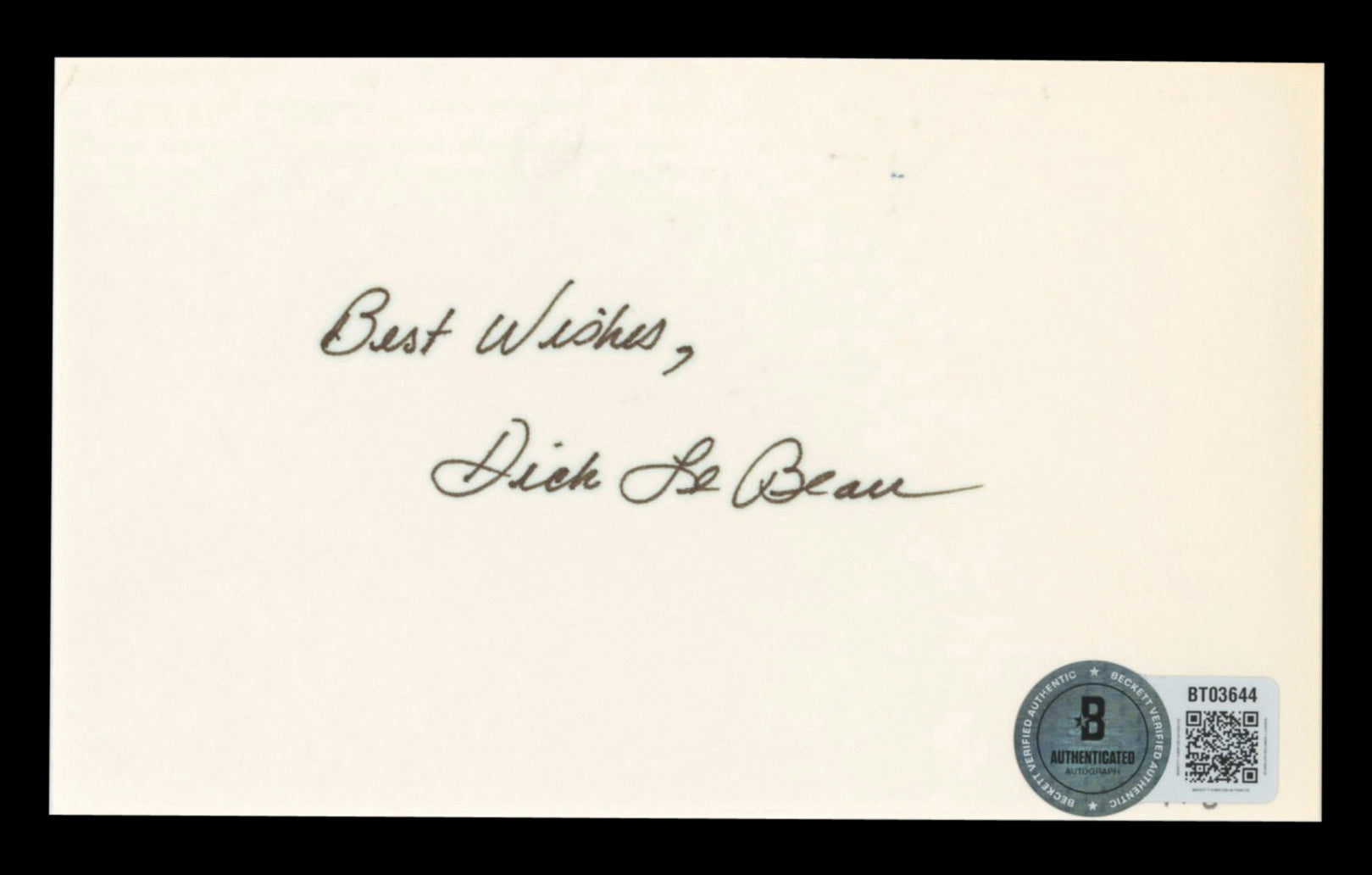 Lions Dick LeBeau "Best Wishes" Authentic Signed 3x5 Index Card BAS #BT03644
