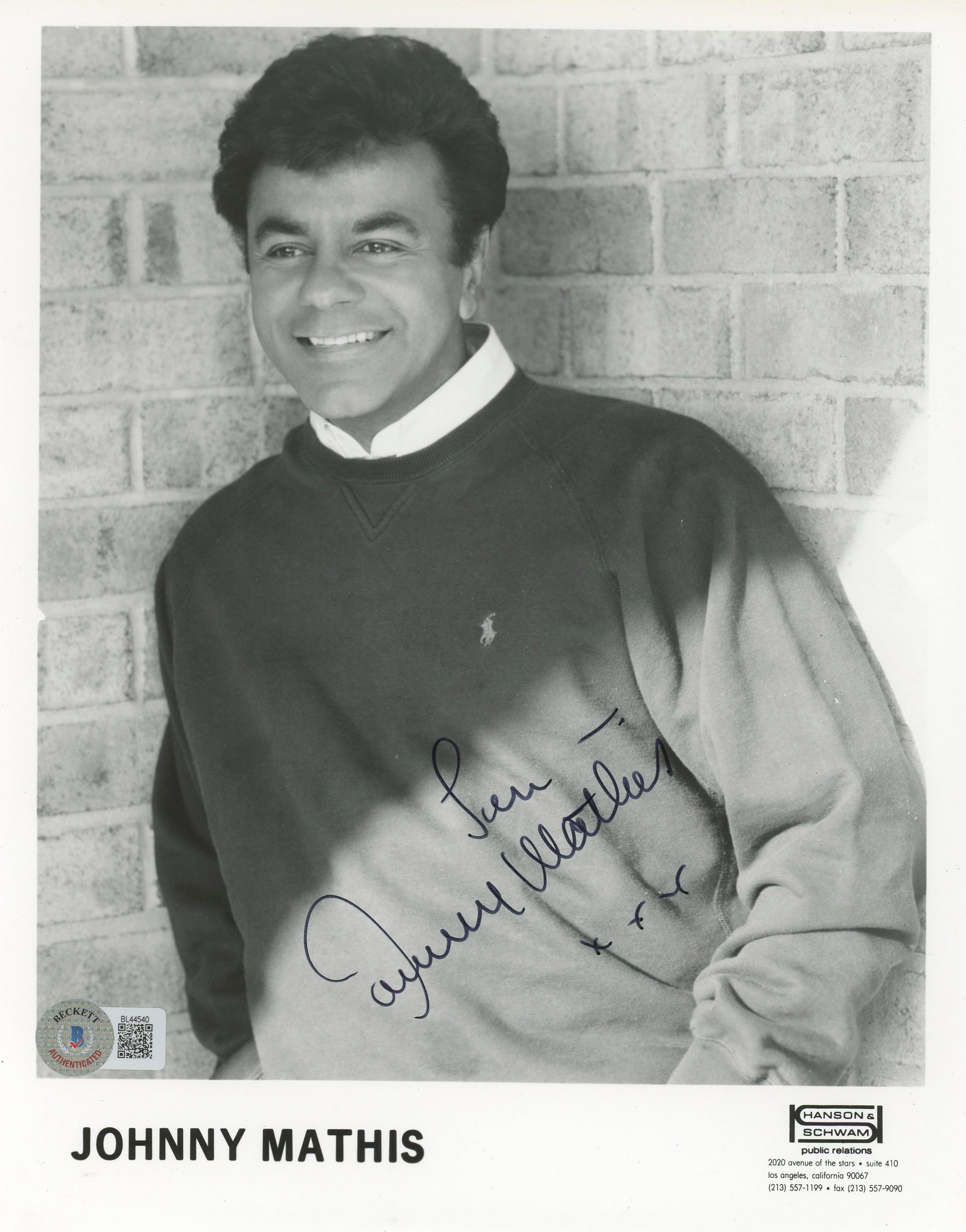 Johnny Mathis Musician & Singer "Love" Authentic Signed 8x10 Photo BAS #BL44540