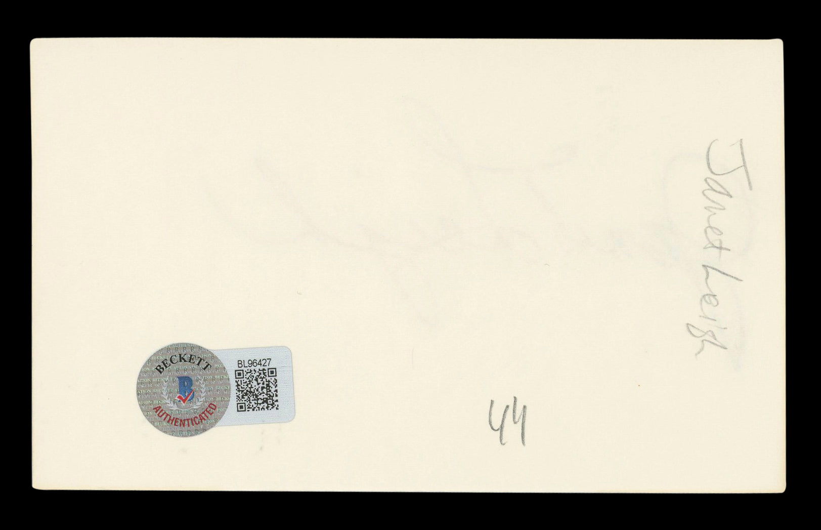 Janet Leigh Psycho Authentic Signed 3x5 Index Card Autographed BAS #BL96427