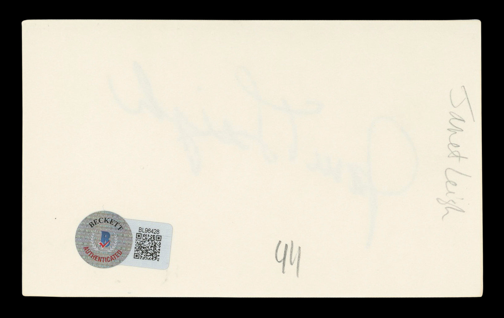 Janet Leigh Psycho Authentic Signed 3x5 Index Card Autographed BAS #BL96428