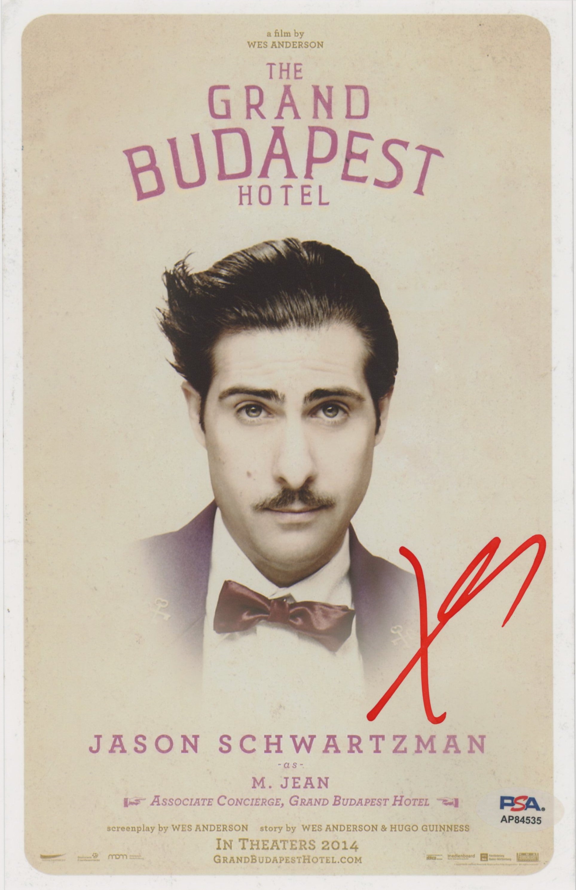 Jason Schwartzman The Grand Budapest Authentic Signed 8x10 Photo PSA #AP84535