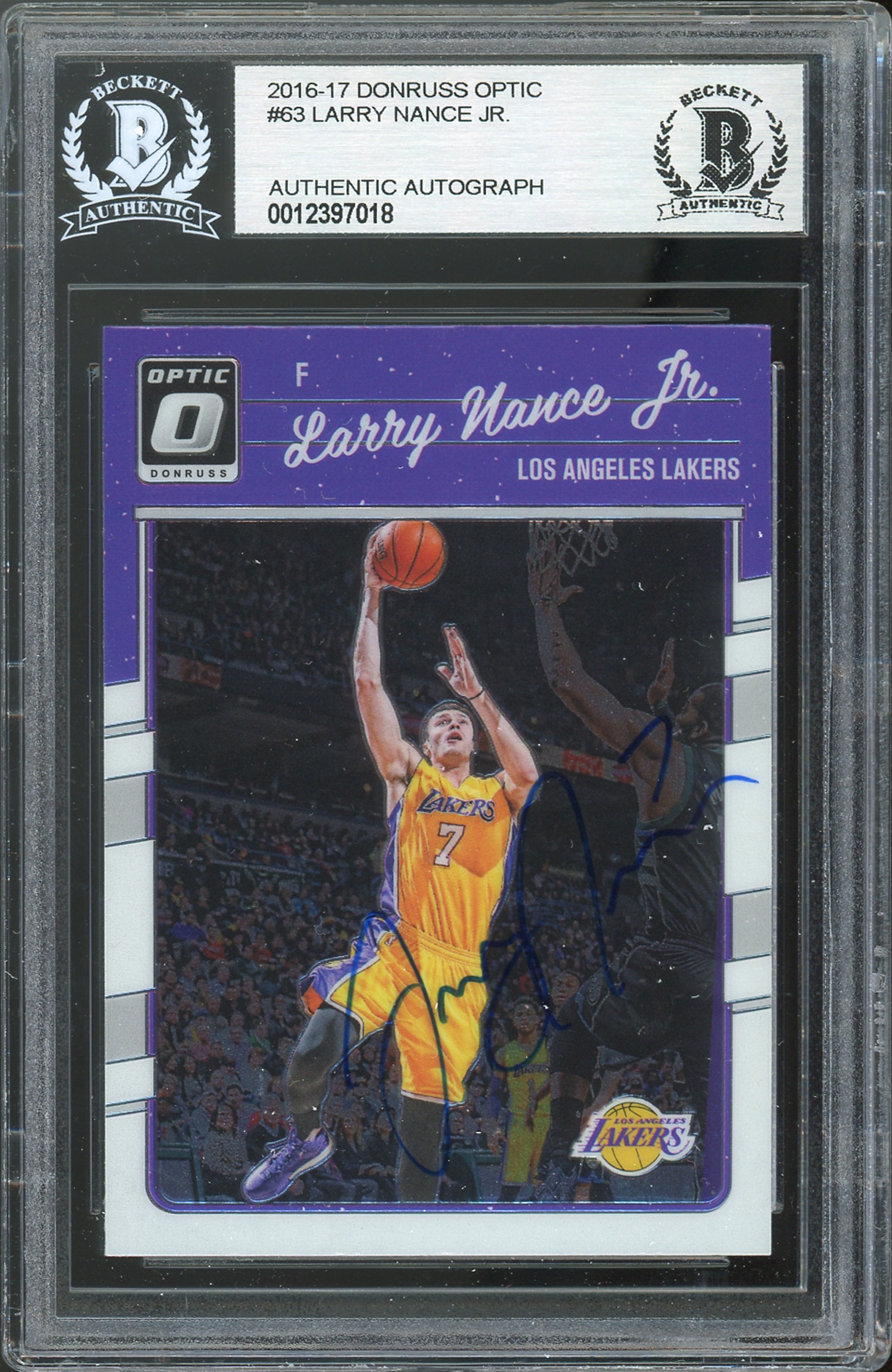Lakers Larry Nance Jr. Authentic Signed 2016 Donruss Optic #63 Card BAS Slabbed