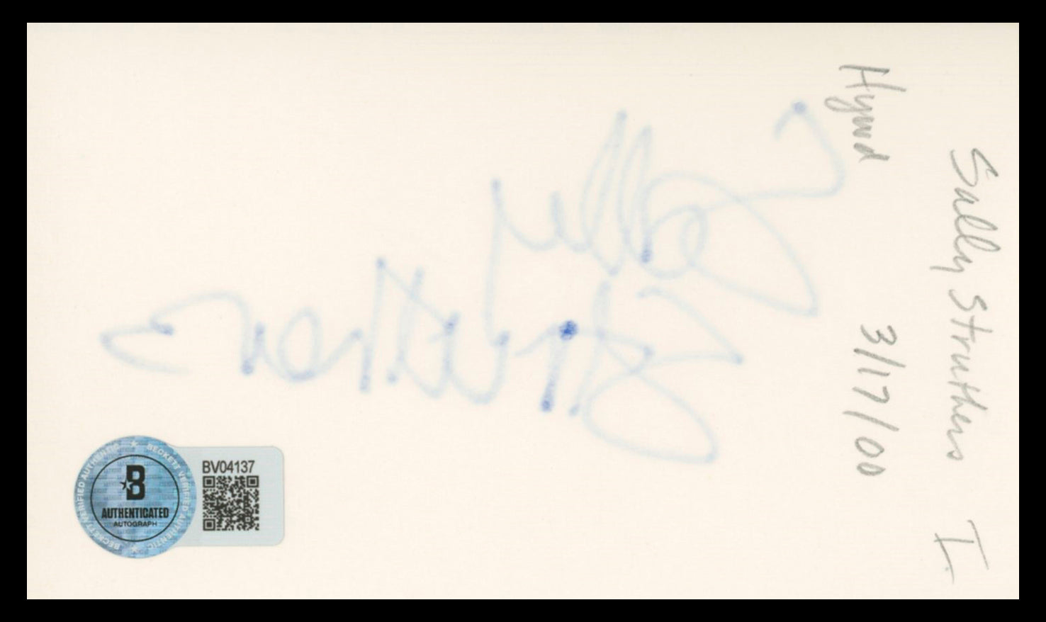 Sally Struthers All In The Family Authentic Signed 3x5 Index Card BAS #BV04137