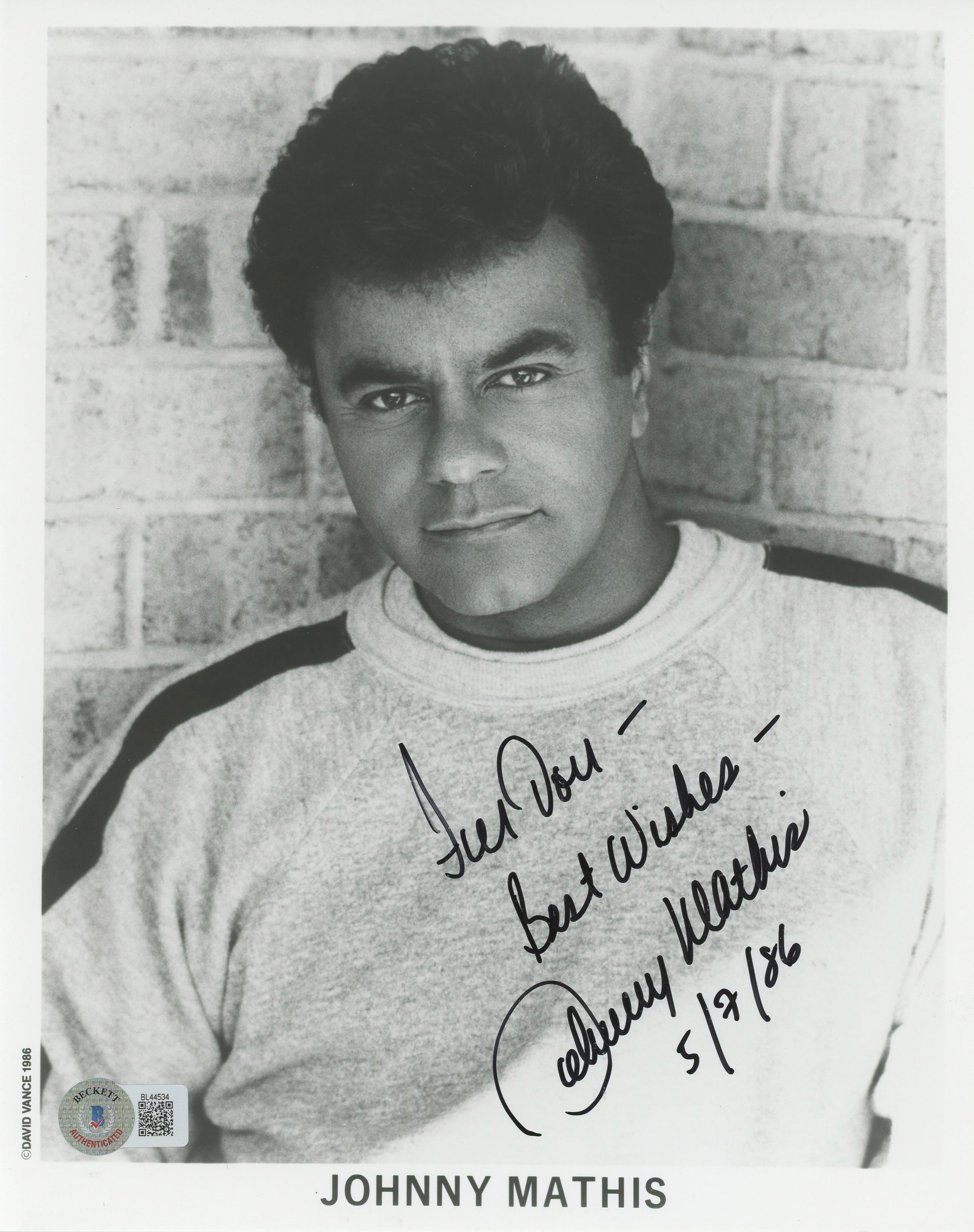 Johnny Mathis Singer "For Don Best Wishes" Signed 8x10 Photo BAS #BL44534