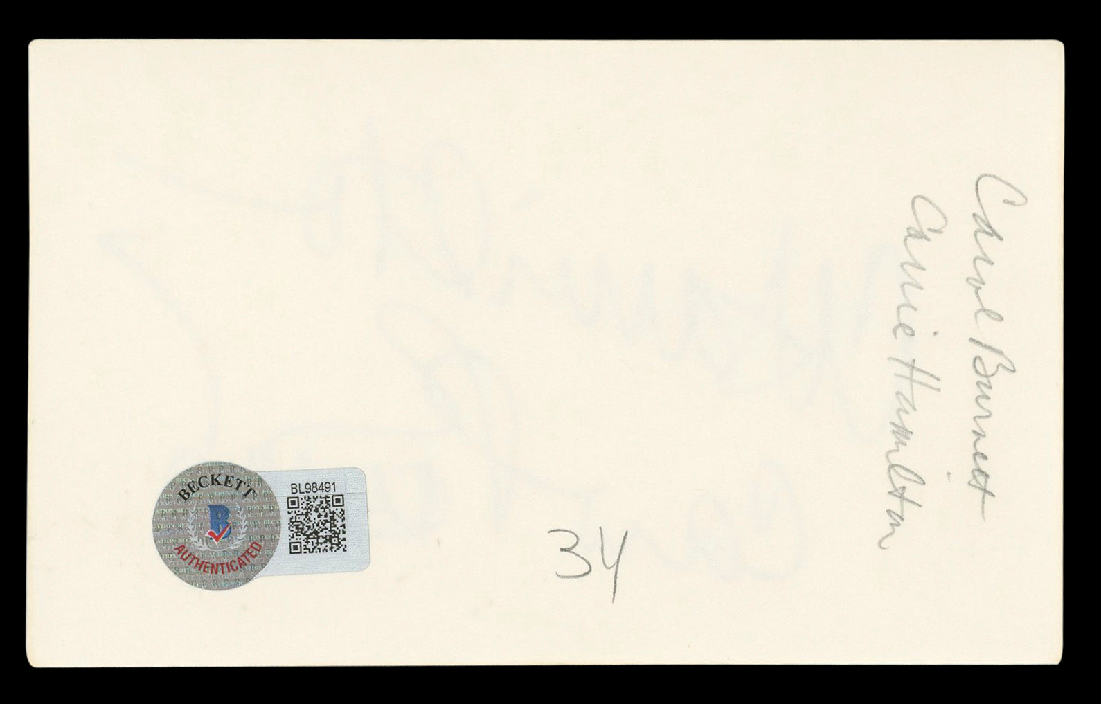 Carol Burnett & Carrie Hamilton Authentic Signed 3x5 Index Card BAS #BL98491