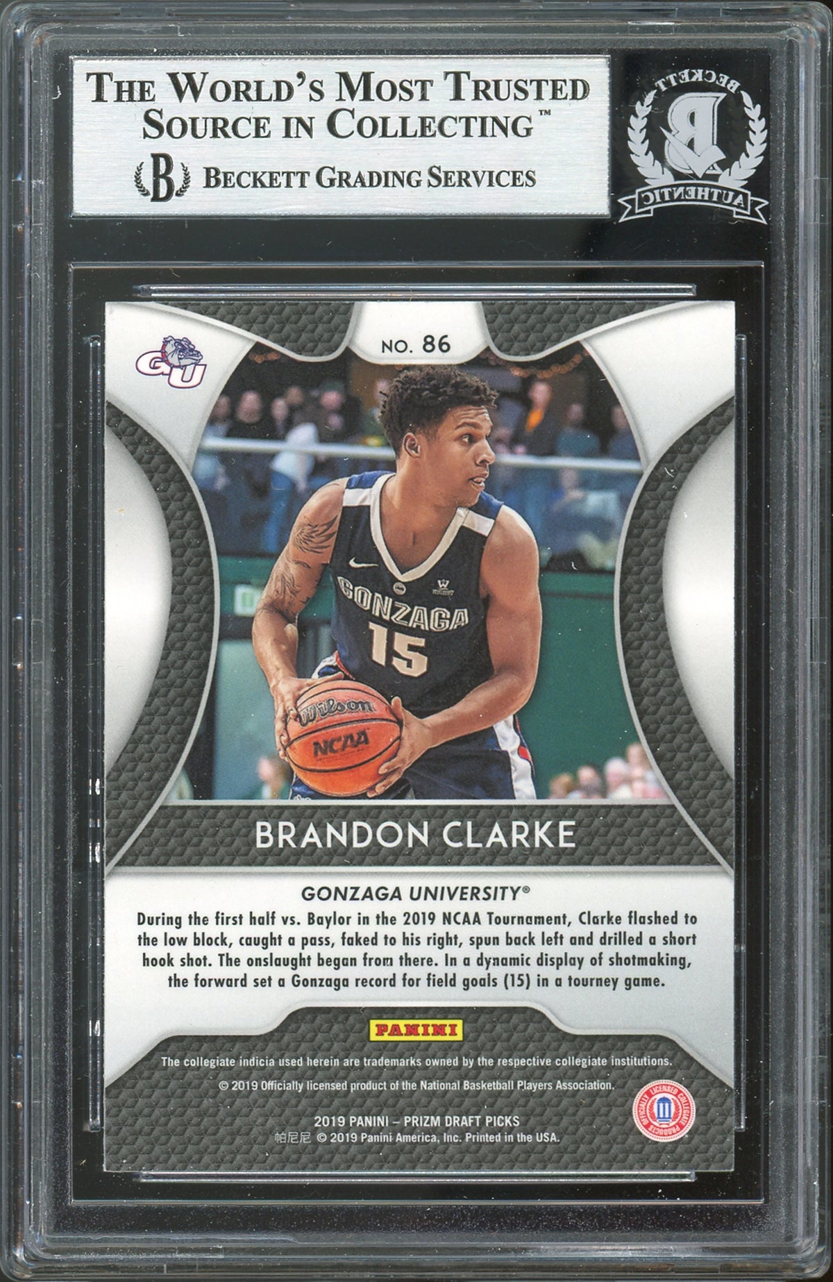 Grizzlies Brandon Clarke Signed 2019 Panini Prizm DP #86 Rookie Card BAS Slabbed