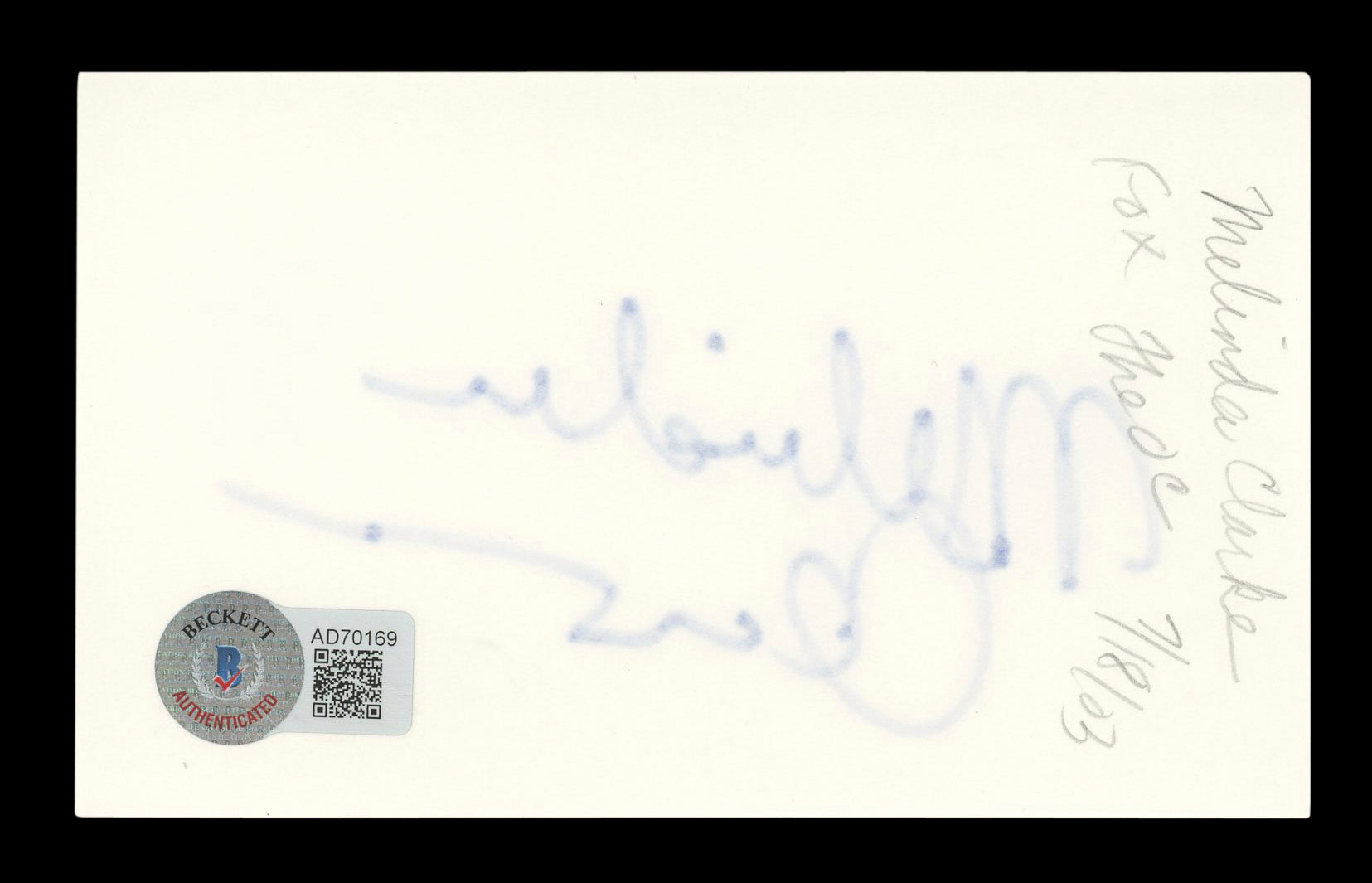 Melinda Clarke Spawn Authentic Signed 3x5 Index Card Autographed BAS #AD70169