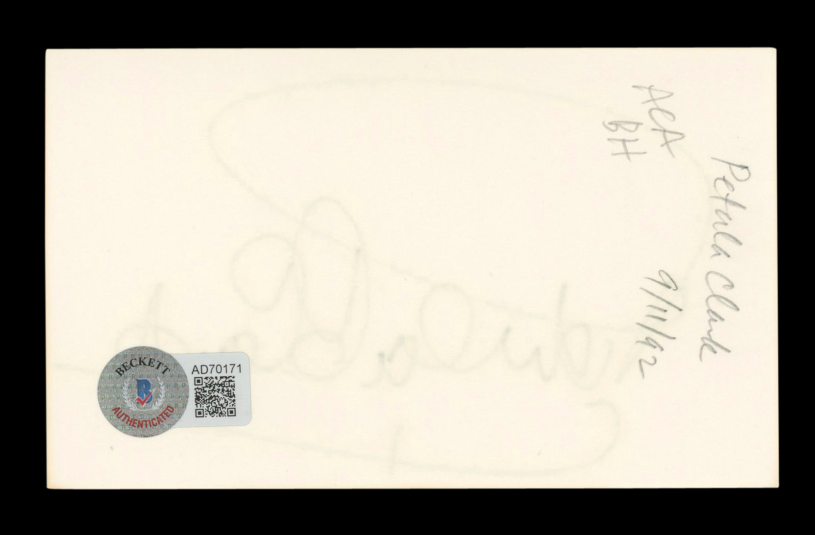 Petula Clark Goodbye, Mr. Chips Signed 3x5 Index Card Autographed BAS #AD70171