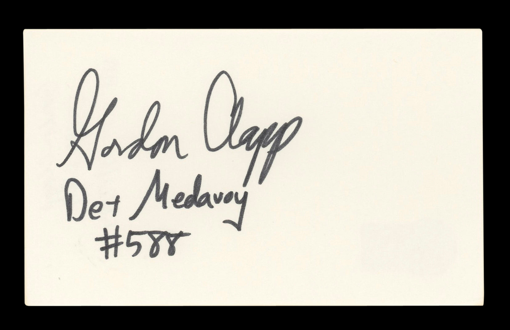 Gordon Clapp NYPD Blue "Det Meadavoy #588" Signed 3x5 Index Card BAS #AD70172
