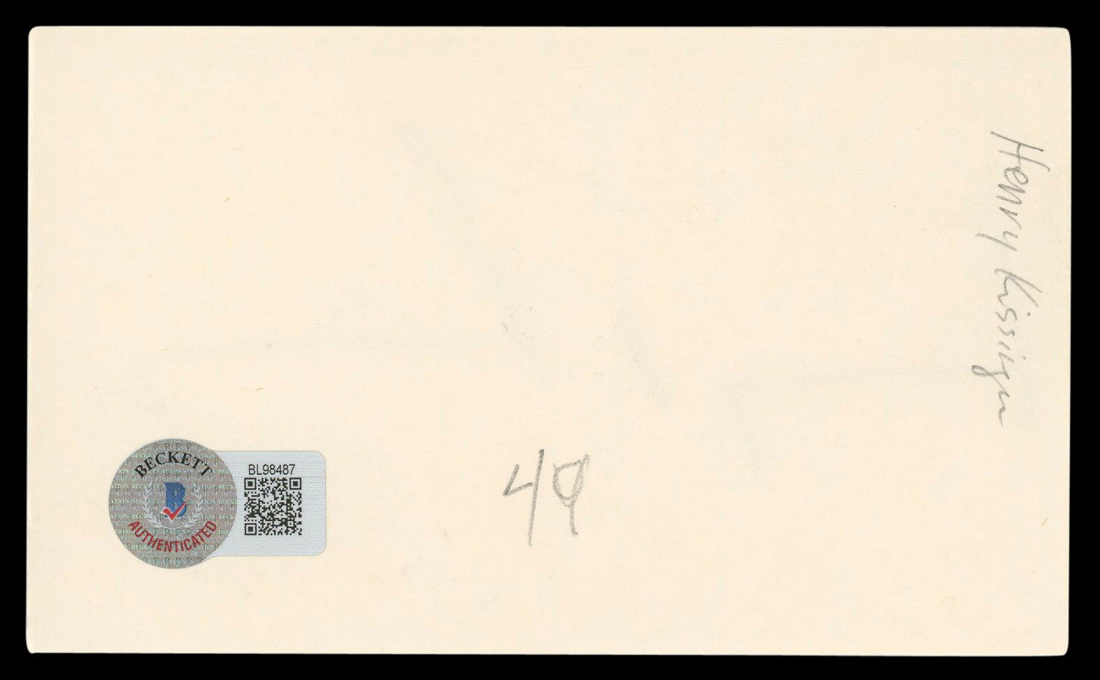 Henry Kissinger Authentic Signed 3x5 Index Card Autographed BAS #BL98487
