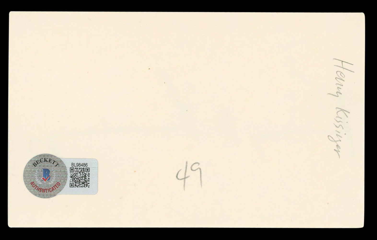 Henry Kissinger Authentic Signed 3x5 Index Card Autographed BAS #BL98486