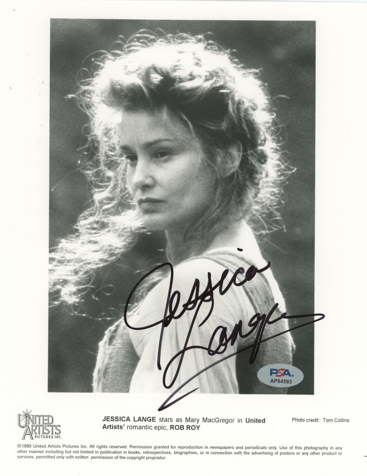 Jessica Lange Rob Roy Authentic Signed 8x10 Vertical Photo PSA/DNA #AP84593