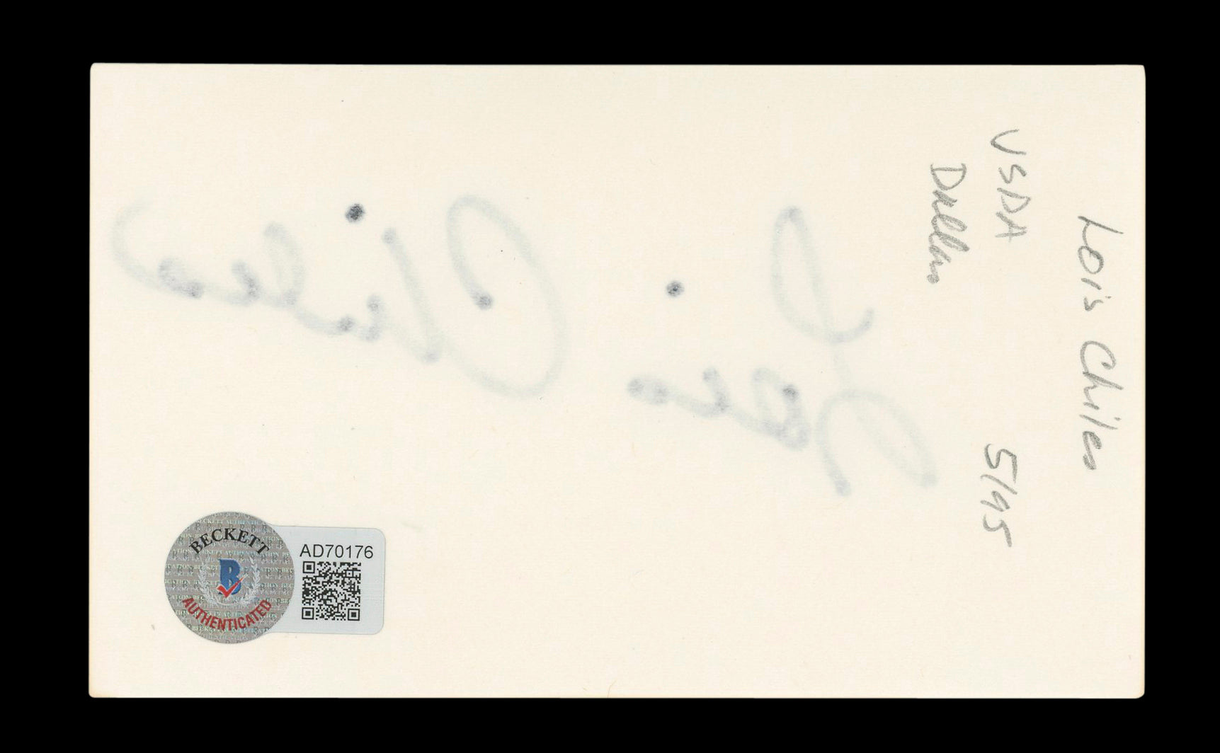 Lois Chiles Moonraker Authentic Signed 3x5 Index Card Autographed BAS #AD70176