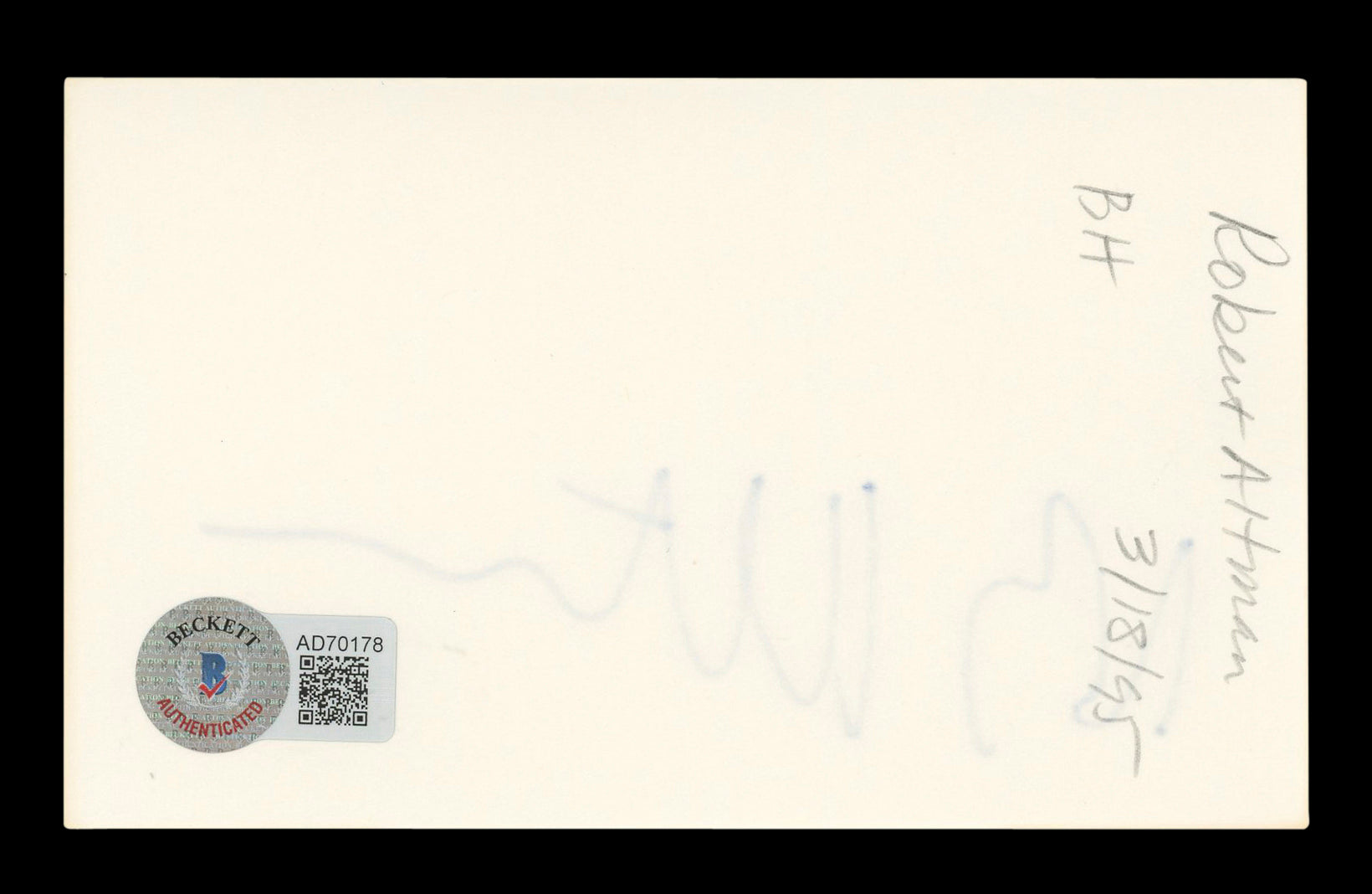 Robert Altman M*A*S*H Authentic Signed 3x5 Index Card Autographed BAS #AD70178