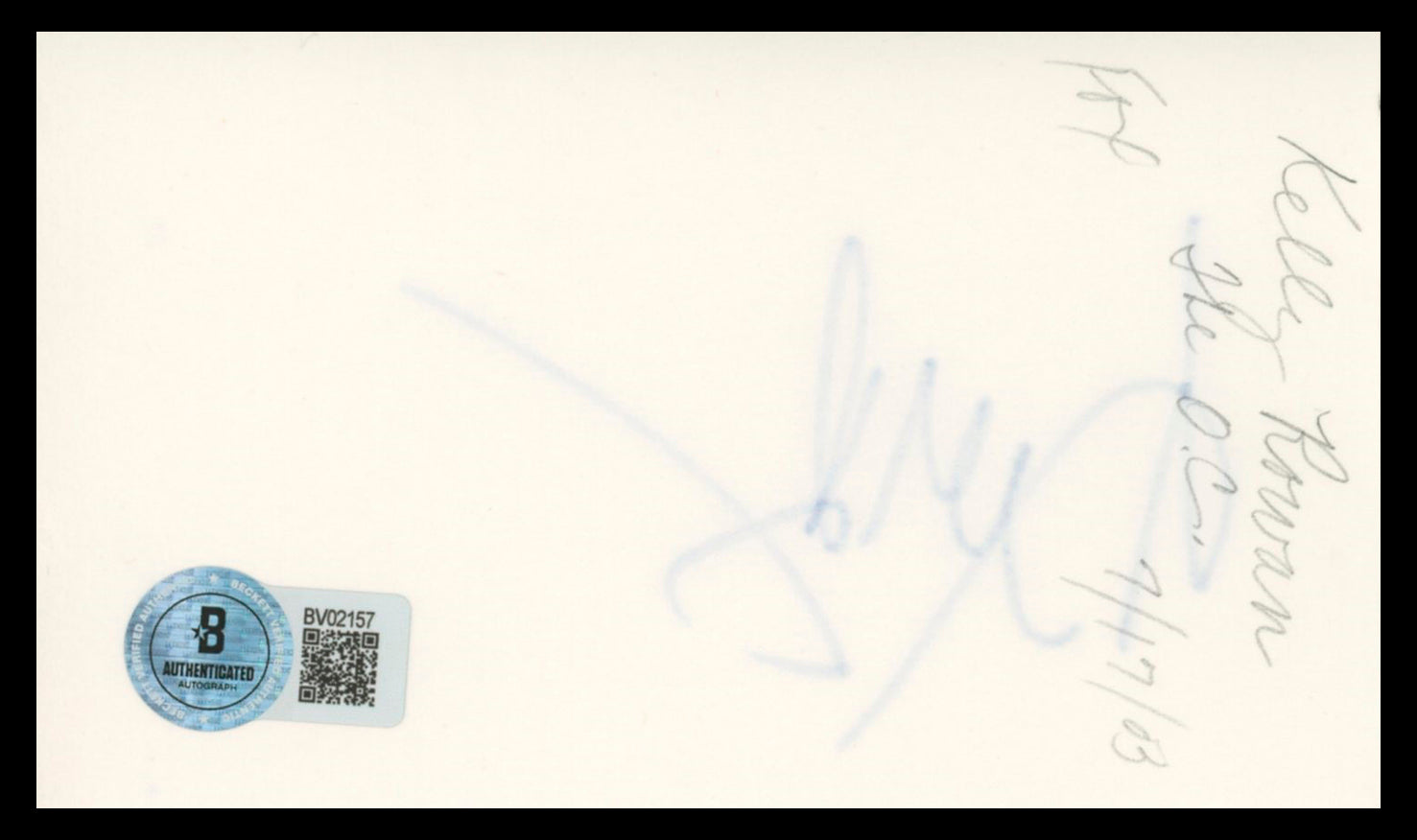 Kelly Rowan The O.C. Authentic Signed 3x5 Index Card BAS #BV02157