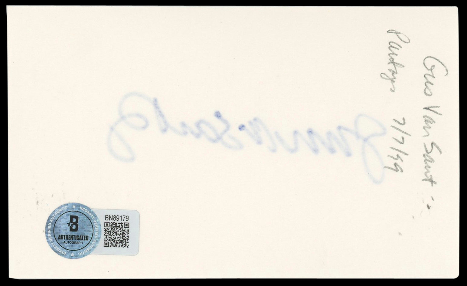Gus Van Sant Elephant Authentic Signed 3x5 Index Card Autographed BAS #BN89179
