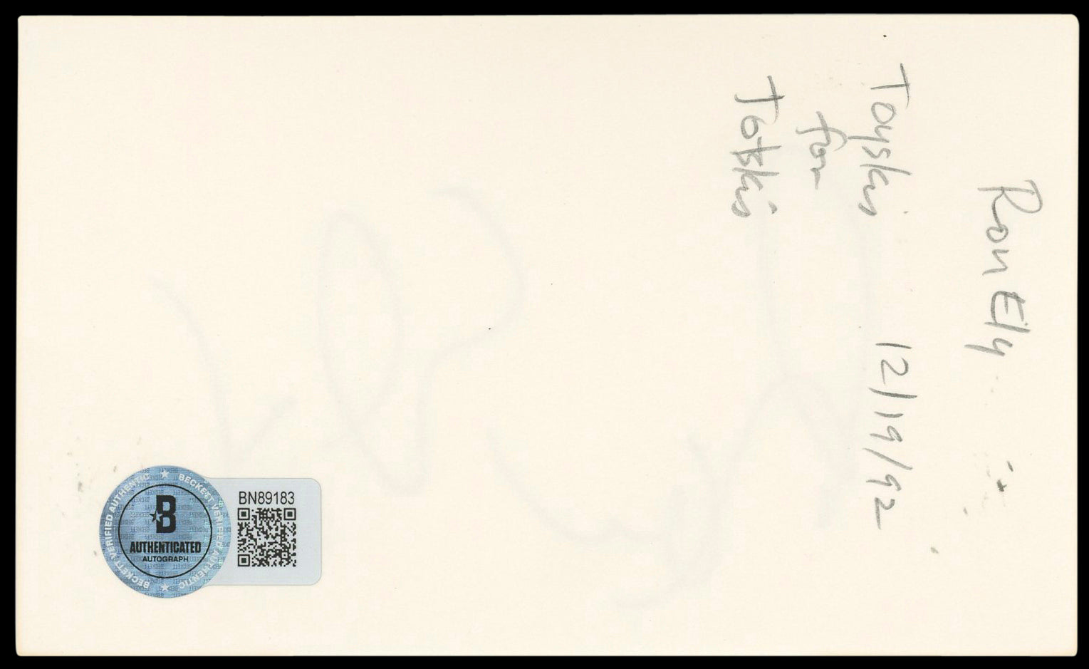 Ron Ely Tarzan Authentic Signed 3x5 Index Card Autographed BAS #BN89183