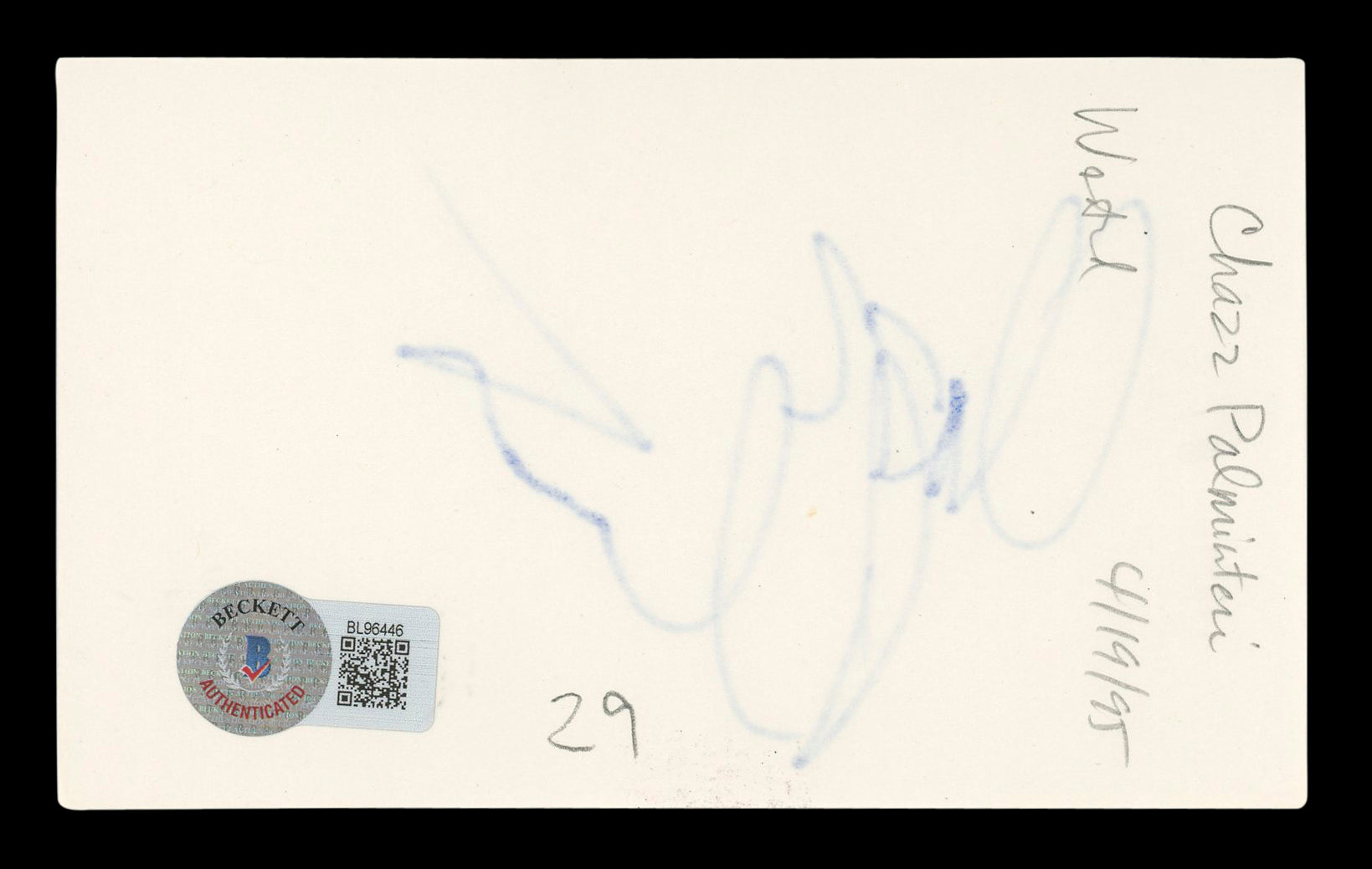 Chazz Palminteri A Bronx Tale Authentic Signed 3x5 Index Card BAS #BL96446