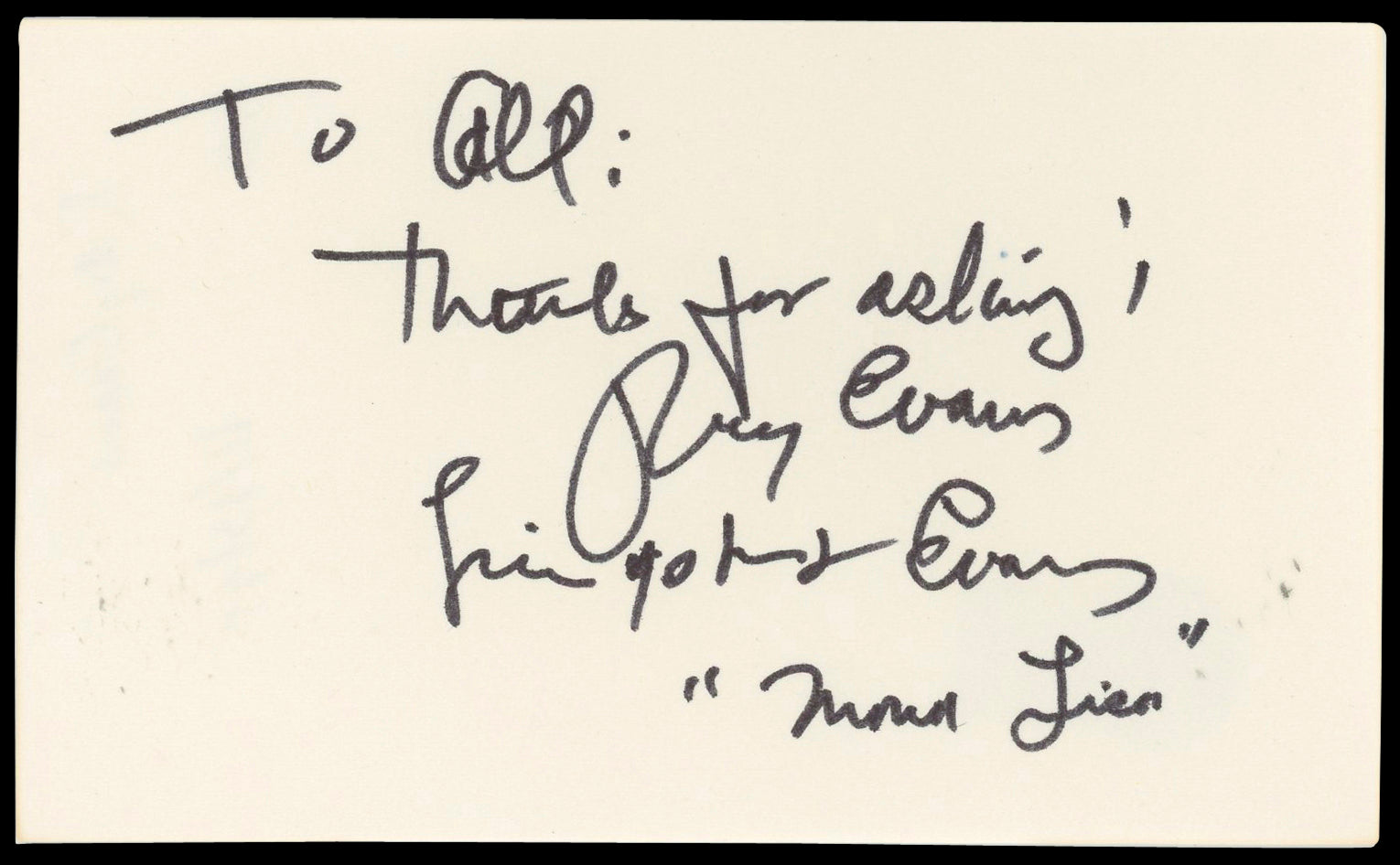 Ray Evans The Last of the Mohicans Authentic Signed 3x5 Index Card BAS #BN89186