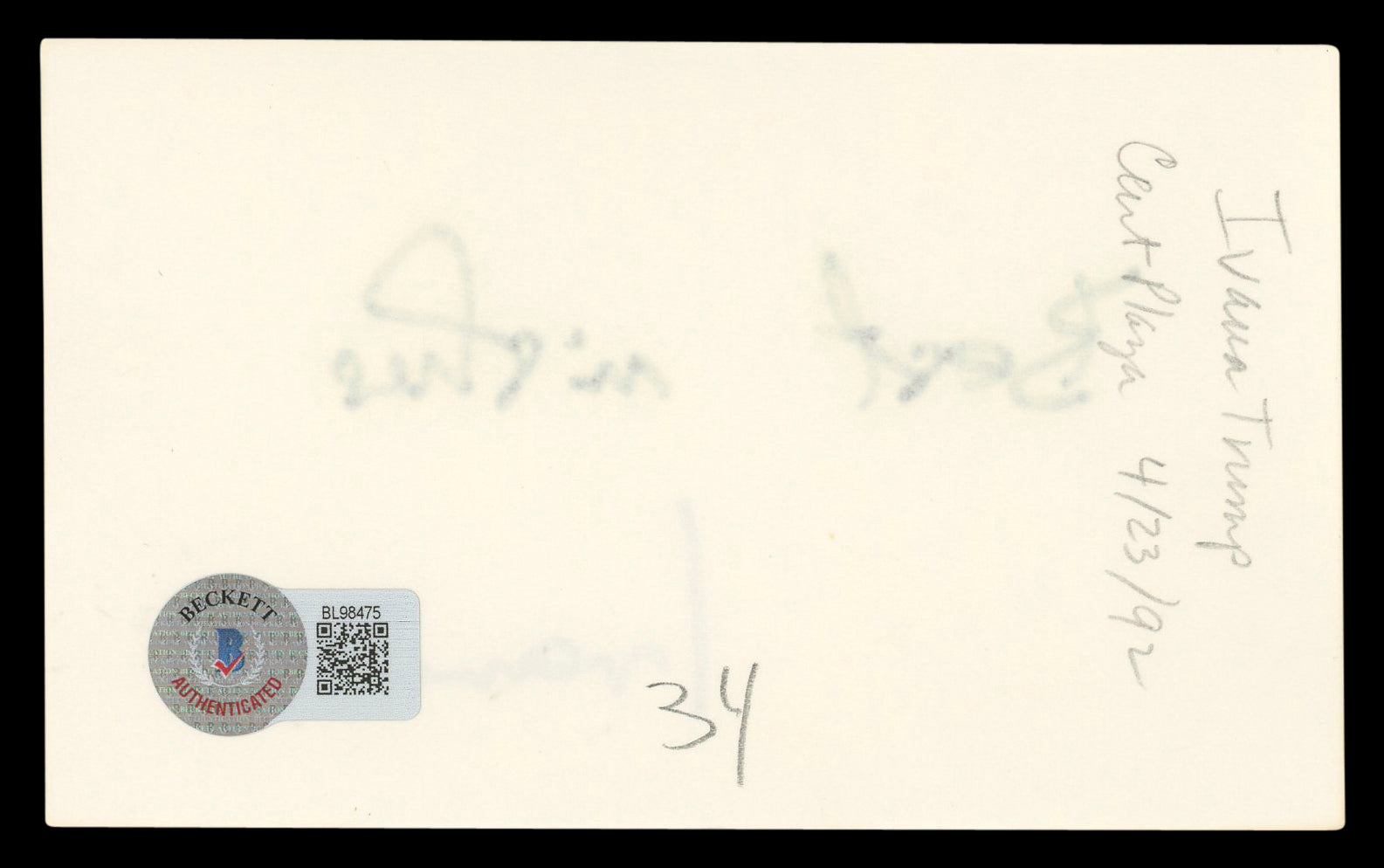 Ivana Trump Best Wishes Authentic Signed 3x5 Index Card Autographed BAS #BL98475