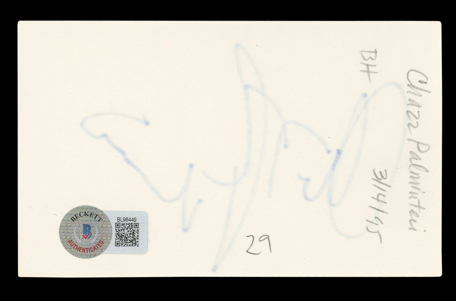 Chazz Palminteri A Bronx Tale Authentic Signed 3x5 Index Card BAS #BL96449