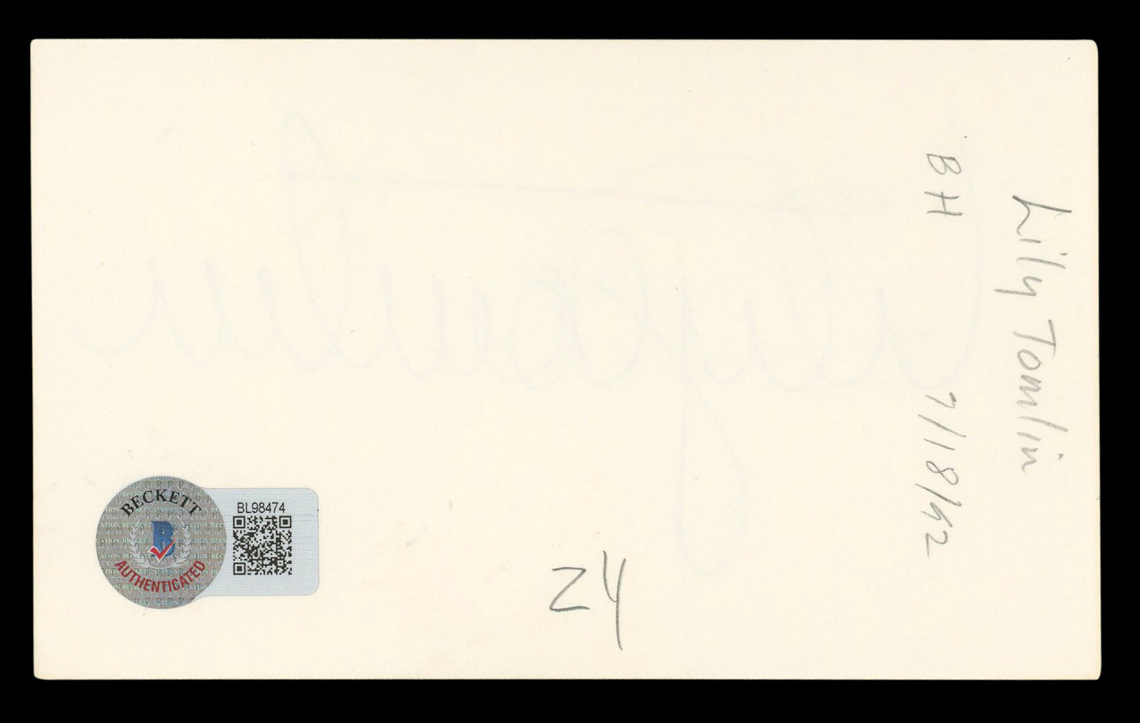 Lily Tomlin Grace and Frankie Authentic Signed 3x5 Index Card BAS #BL98474