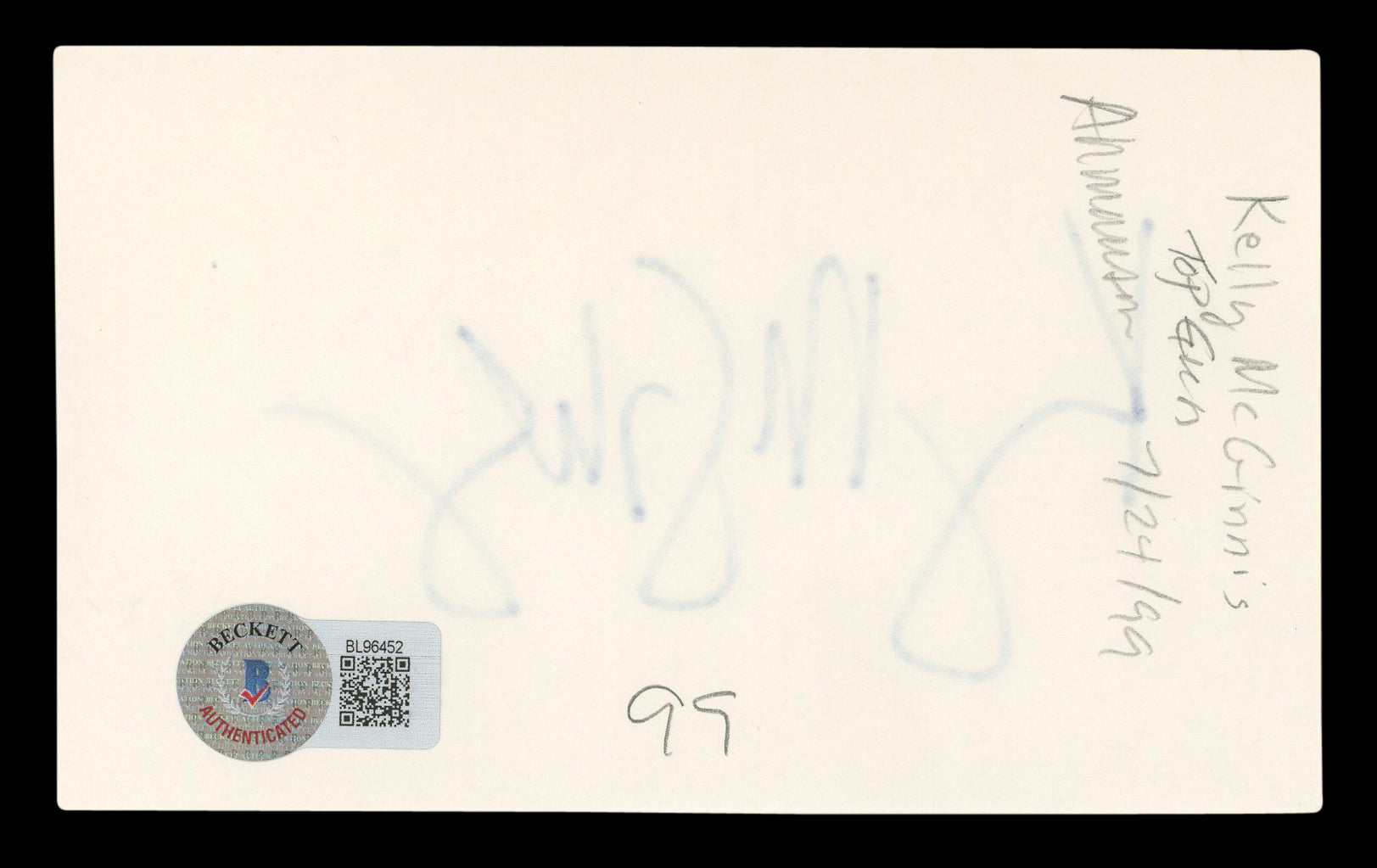 Kelly McGillis Top Gun Authentic Signed 3x5 Index Card Autographed BAS #BL96452