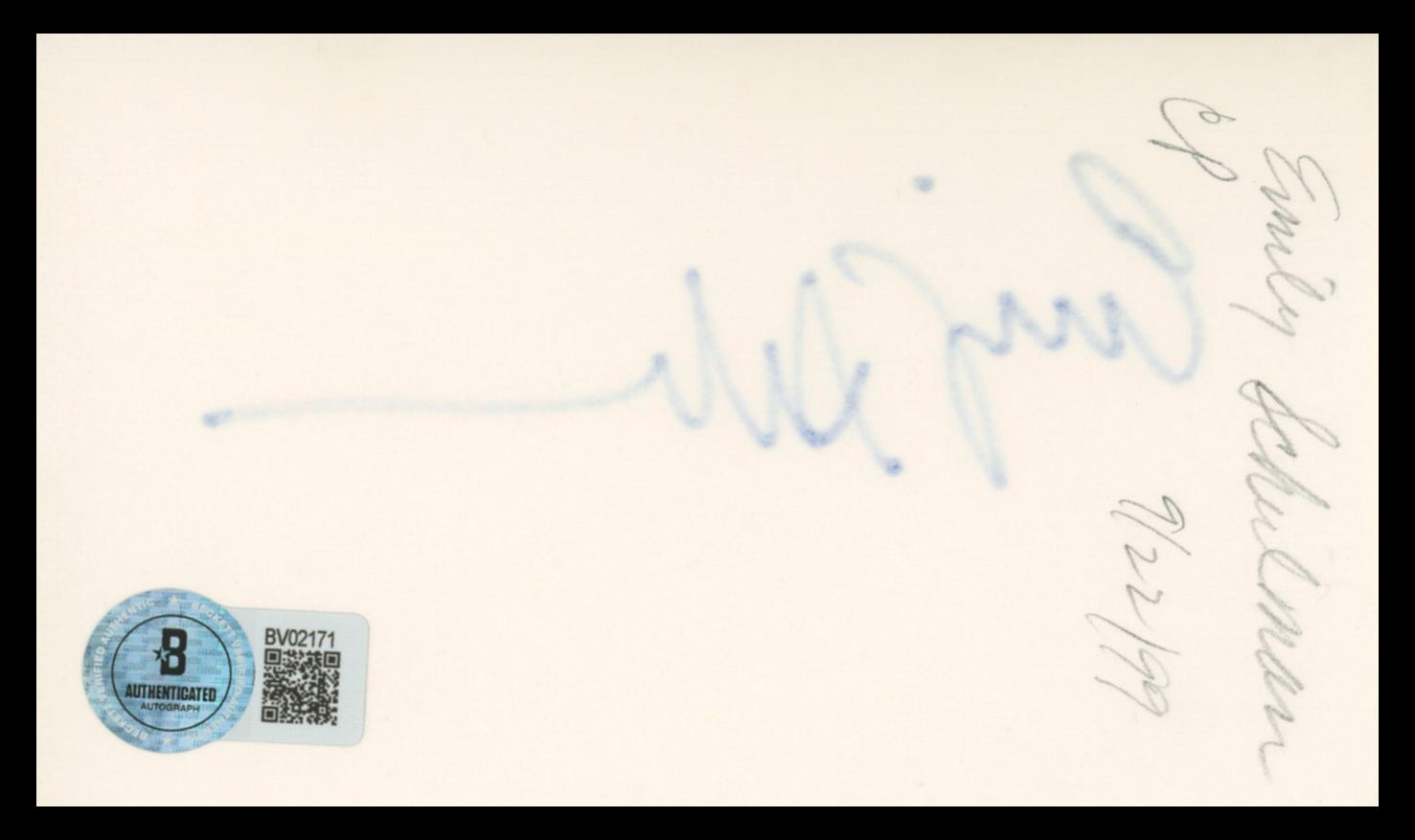 Emily Schulman Small Wonder Authentic Signed 3x5 Index Card BAS #BV02171