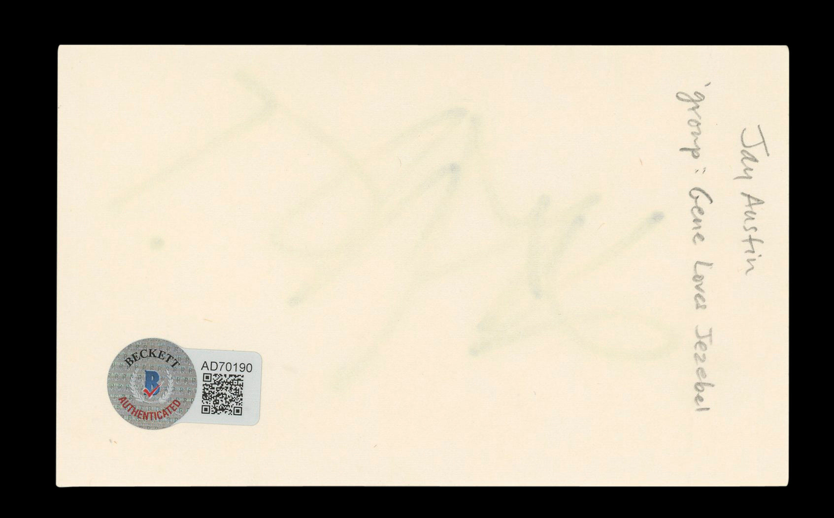 Jay Aston Singer Authentic Signed 3x5 Index Card Autographed BAS #AD70190